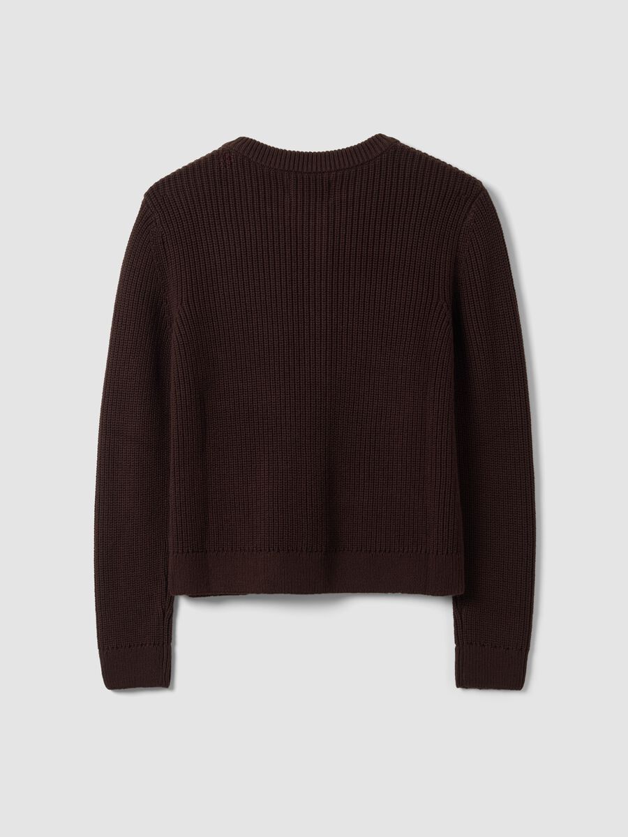 Brown pure cotton crew-neck knit cardigan_6