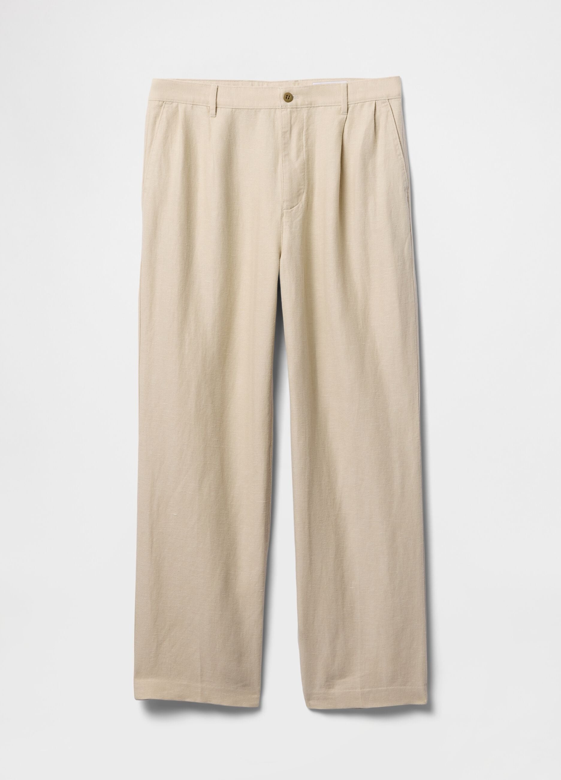 Beige wide leg trousers in linen and cotton