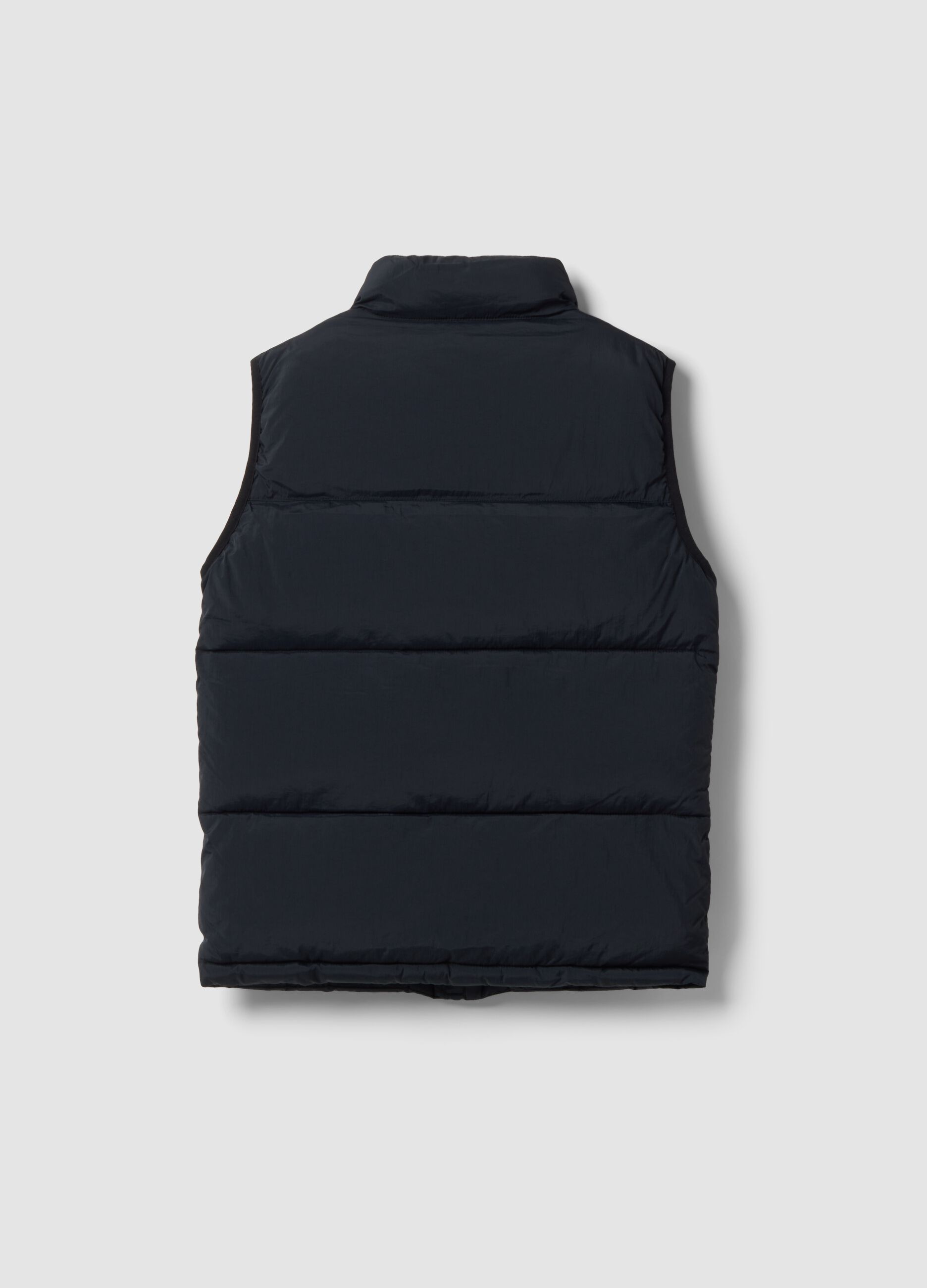 Black water-repellent padded gilet with zip and high neck for boys