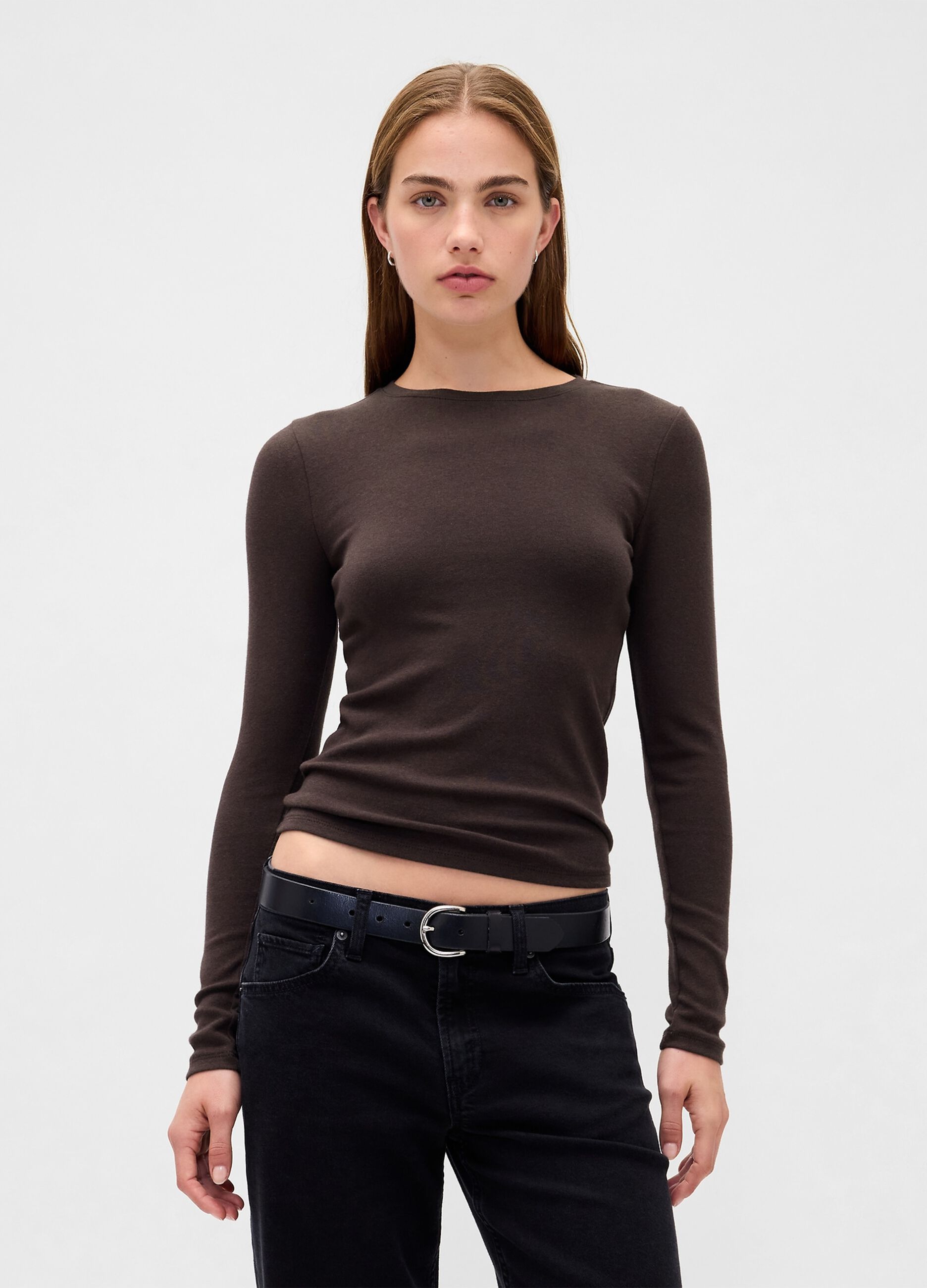 Brown long sleeve stretchy top