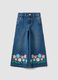 Jeans azuis wide leg em algod&atilde;o puro com estampado floral para menina_0