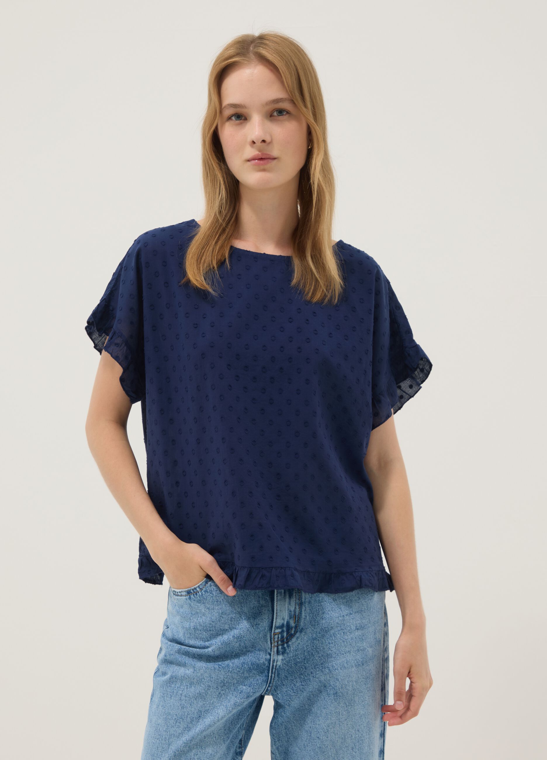 Blouse bleue en pur coton