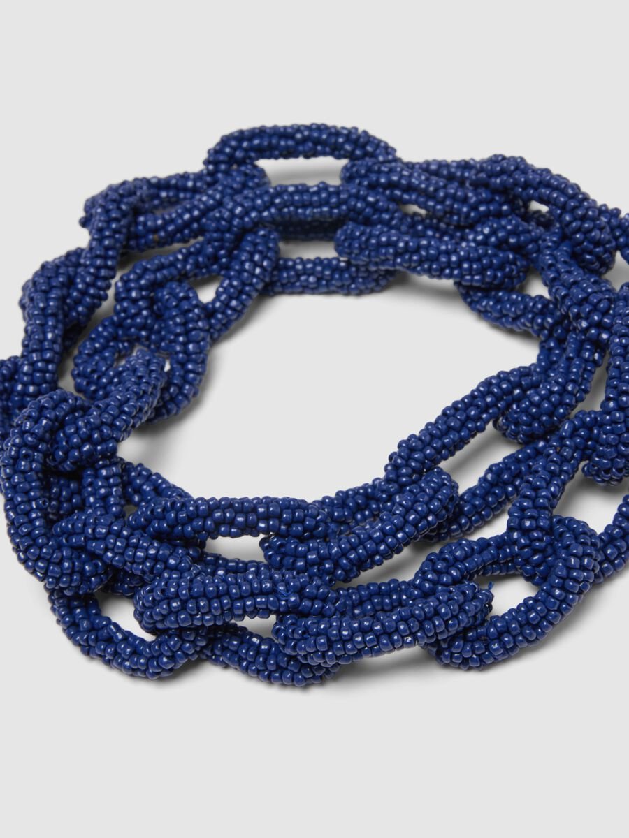Collana blu con perline in vetro intrecciate_2