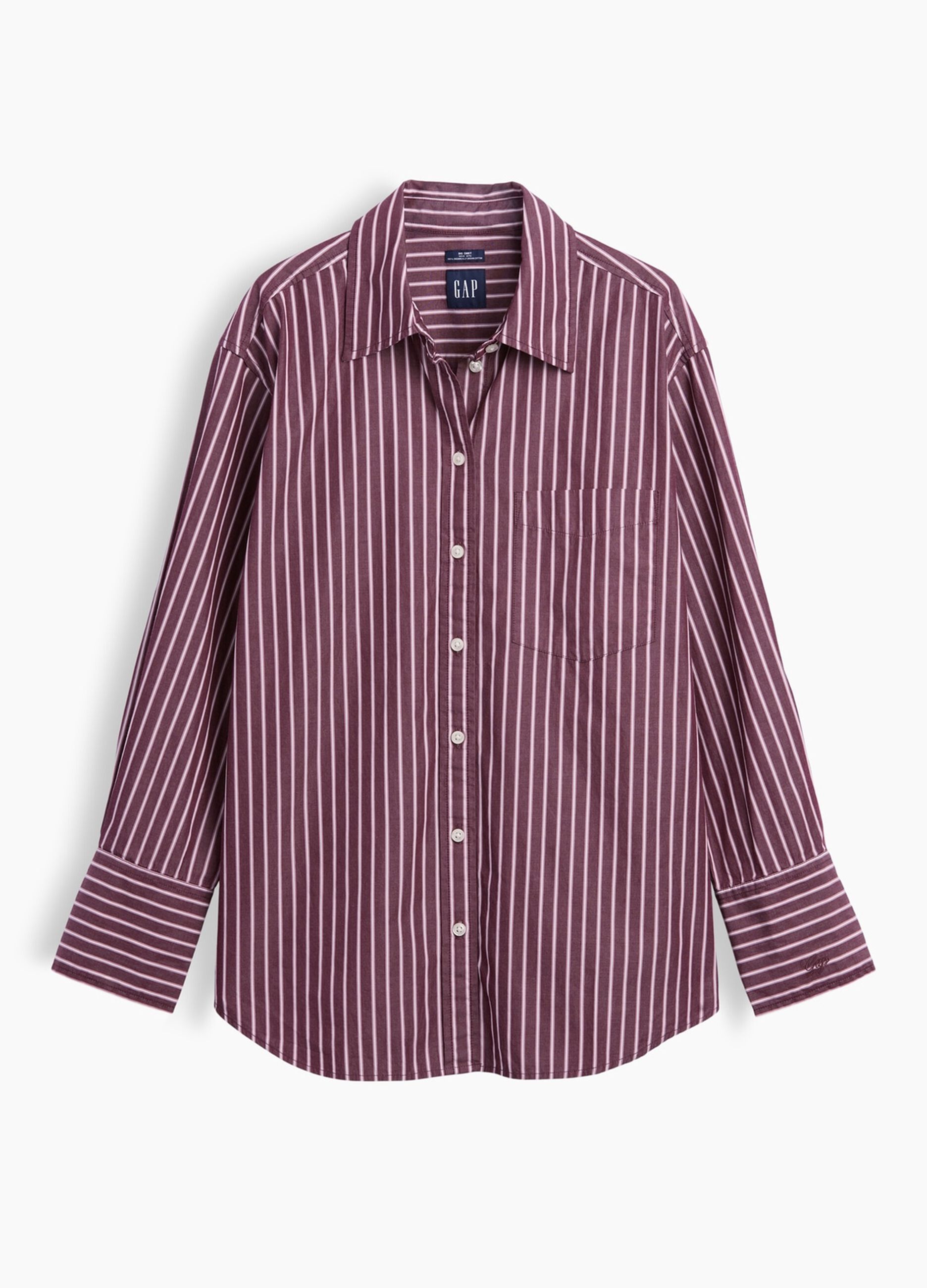 Camisa &agrave;s riscas vermelha borgonha em algod&atilde;o puro