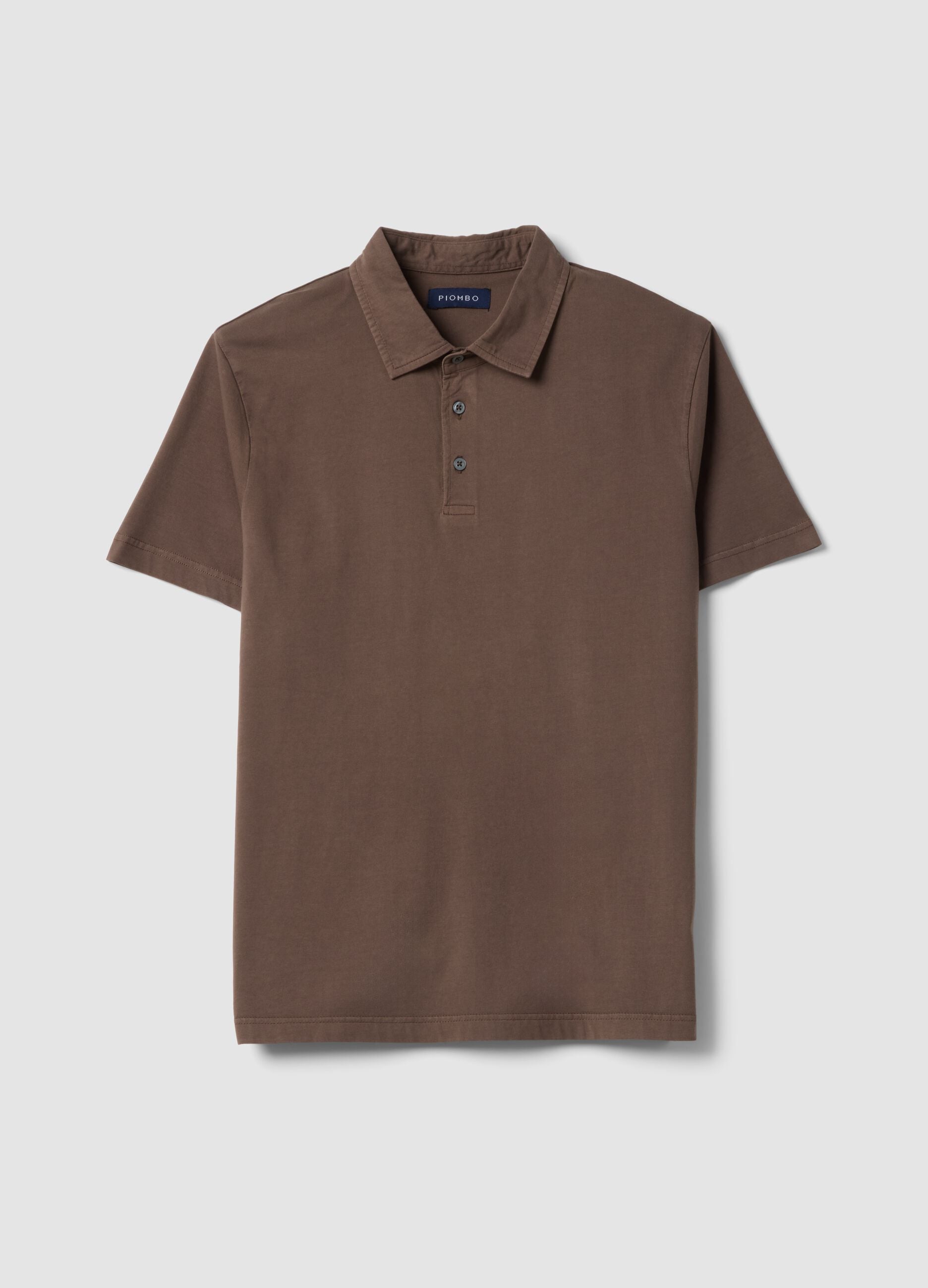 Brown short-sleeve polo shirt in pure cotton, regular fit