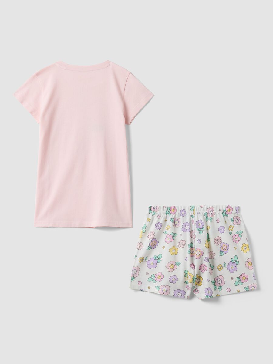 Girls' multicolour pure cotton pyjamas, regular fit with floral design_1