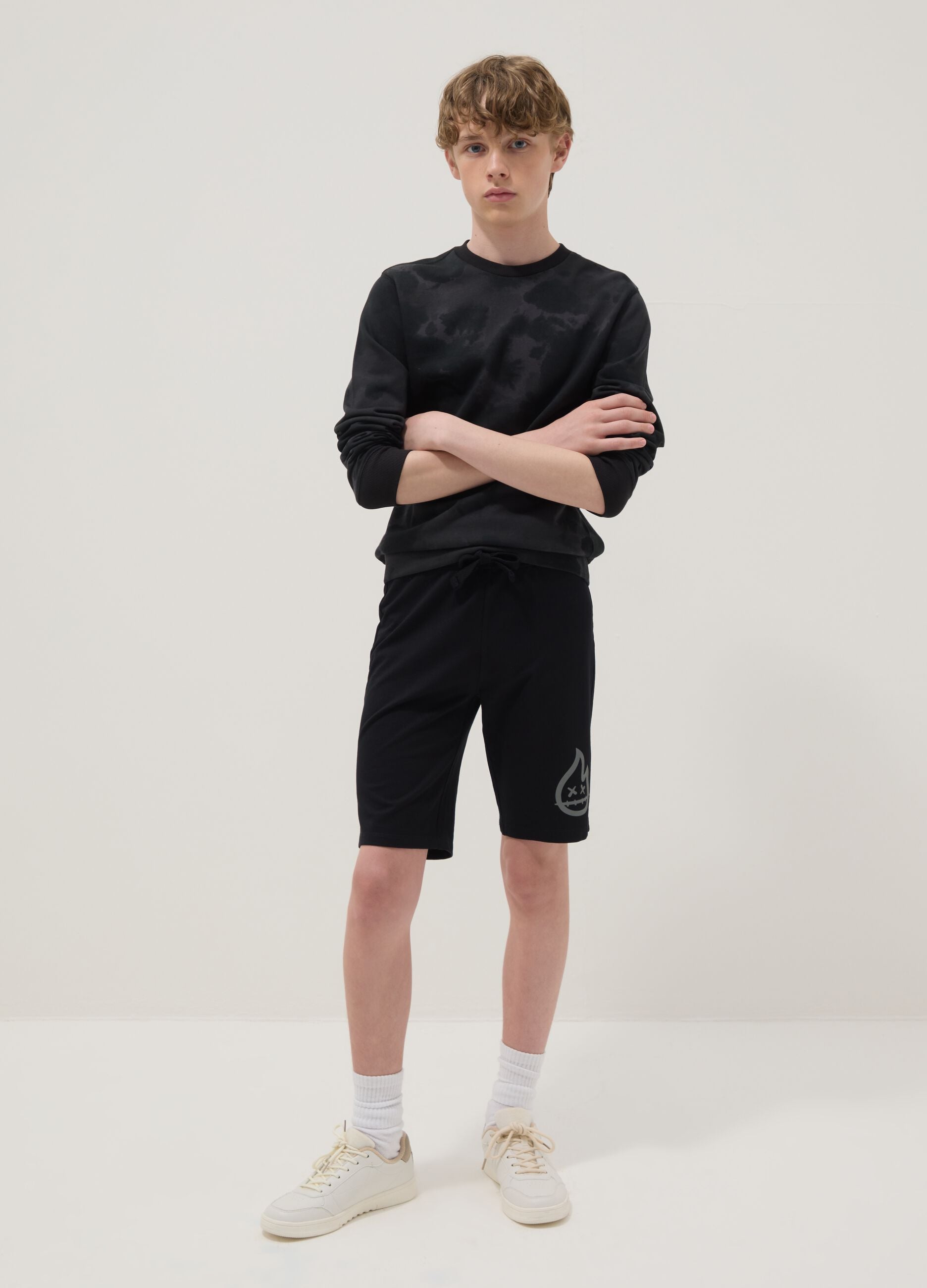 Regular fit black pure cotton shorts for boys