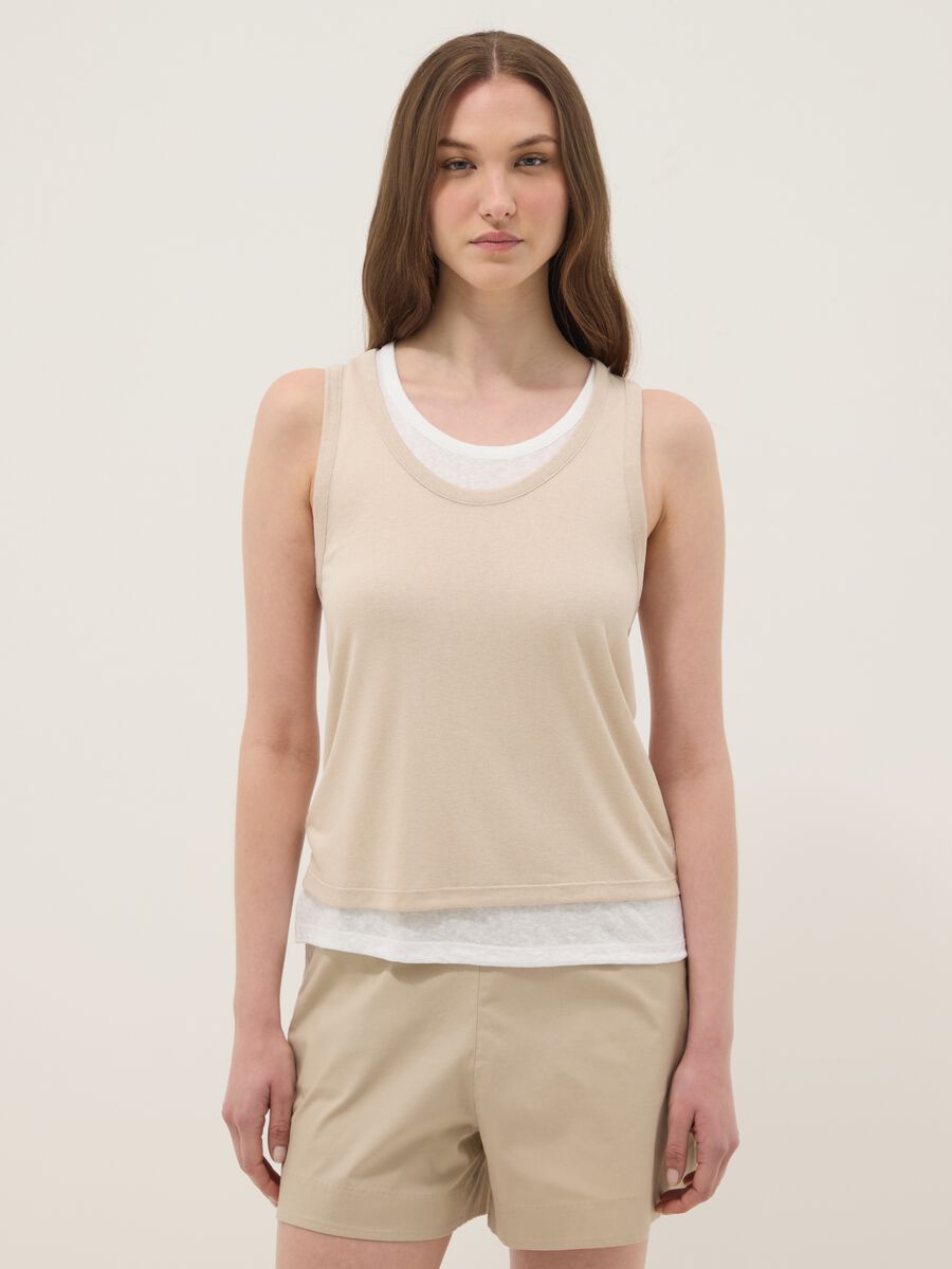 Beige regular-fit viscose-blend tank top_1