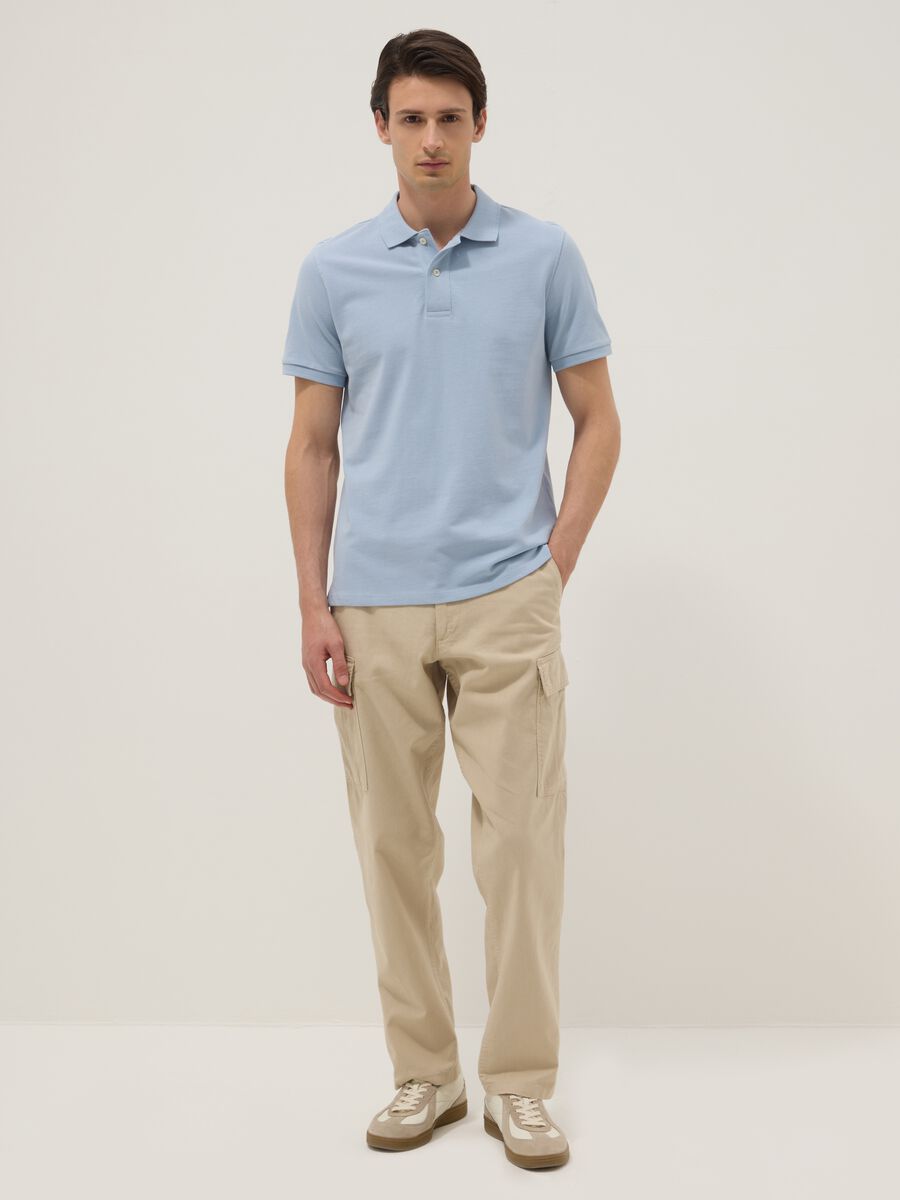 Beige linen-blend regular-fit cargo trousers_0