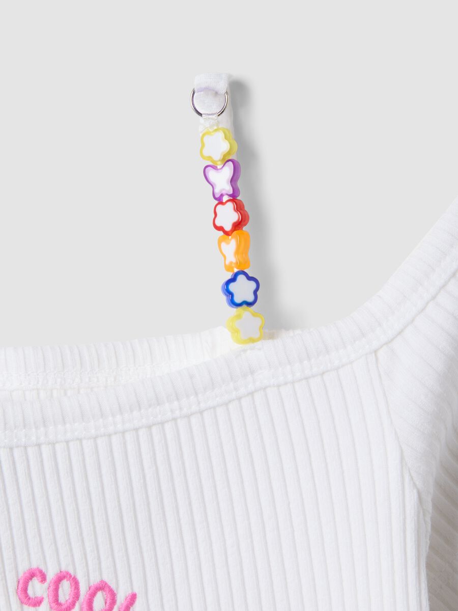 Girls&rsquo; white slim-fit striped stretch cotton T-shirt_3