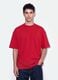 T-shirt rouge col rond en pur coton, coupe boxy_0