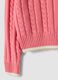 Maglia rosa in puro cotone a trecce con scollo a V per bambina_3