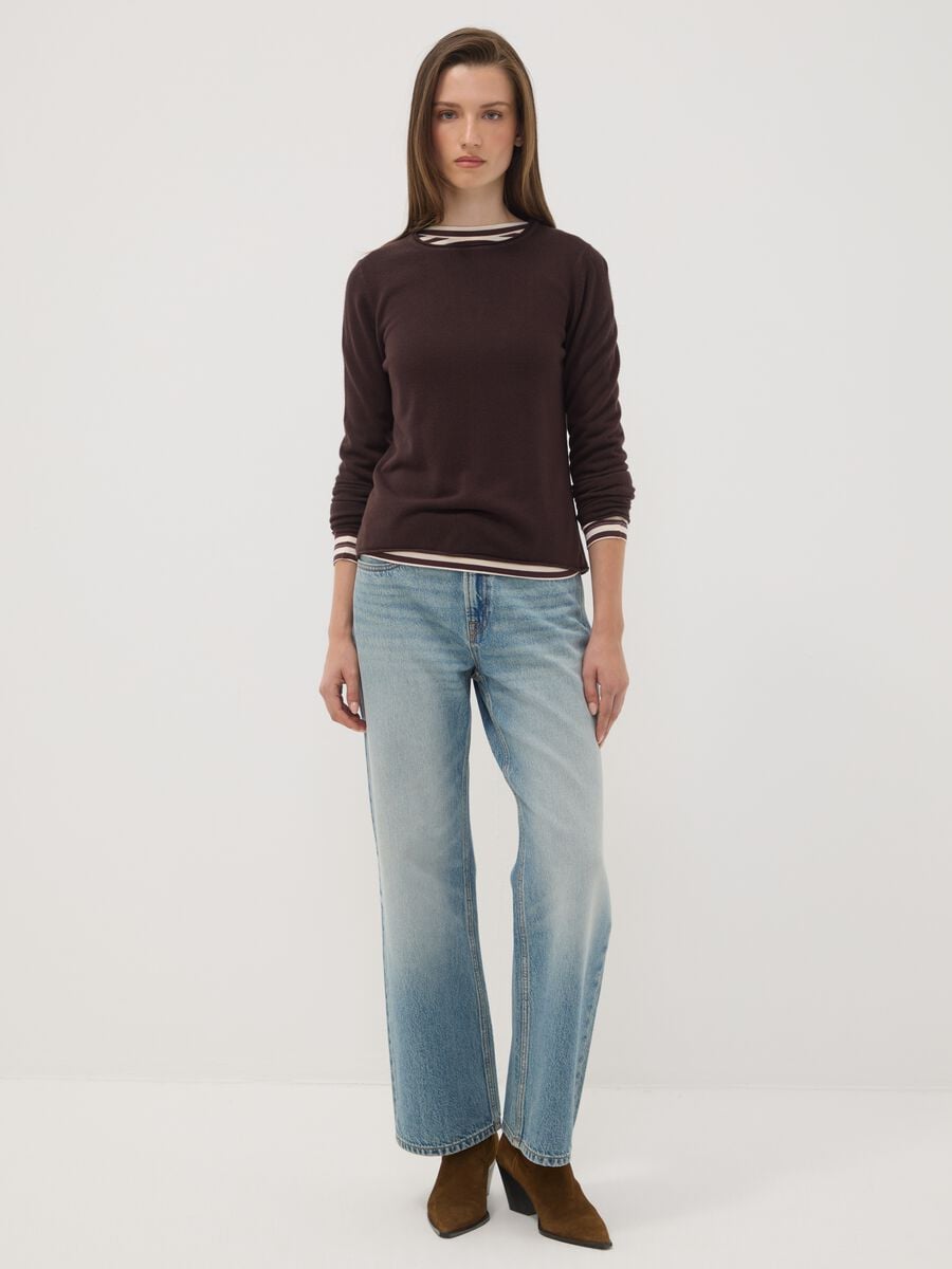 Dark brown fitted crew-neck long-sleeve top_1
