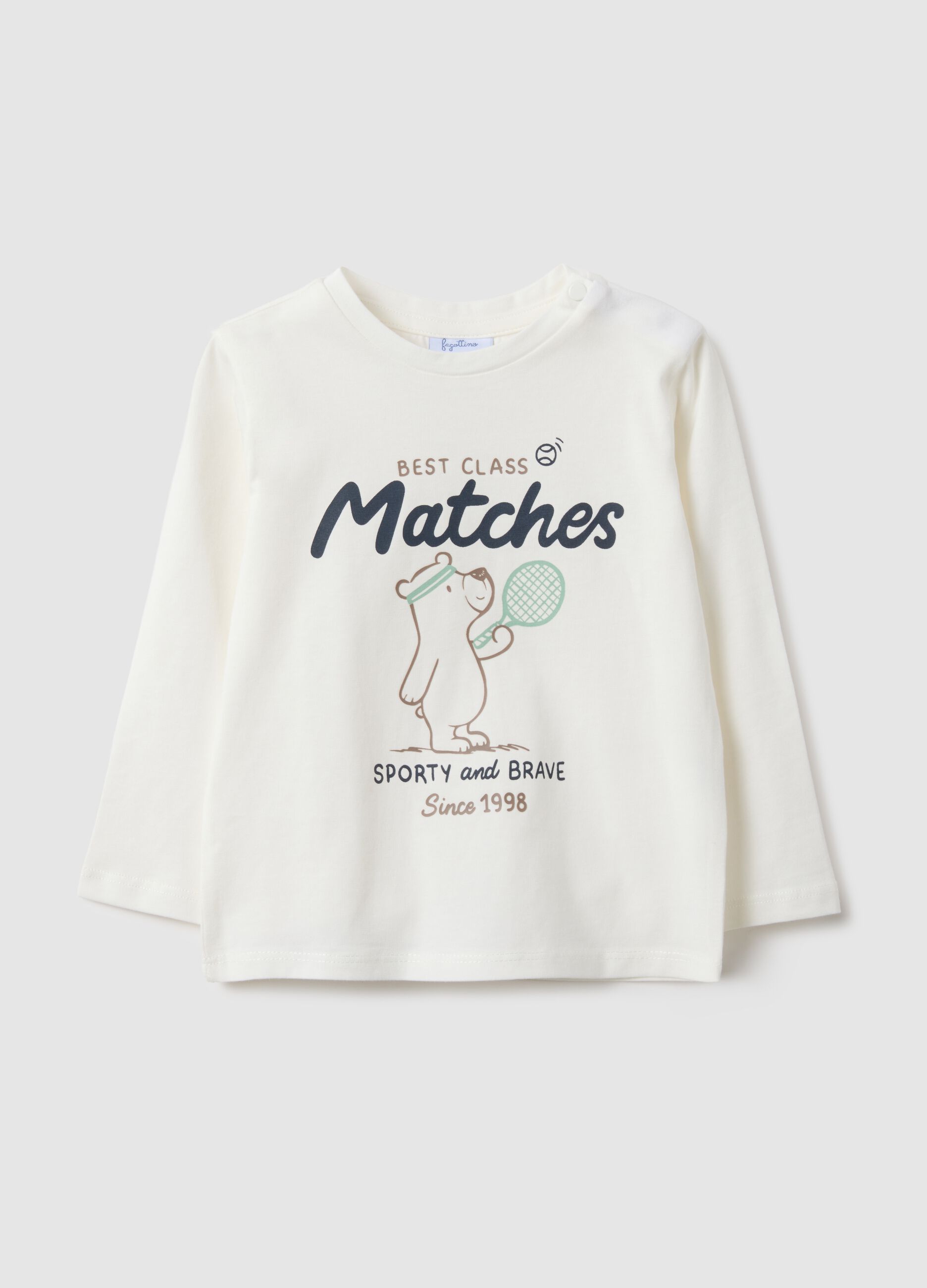 White pure cotton regular fit children's t-shirt with print