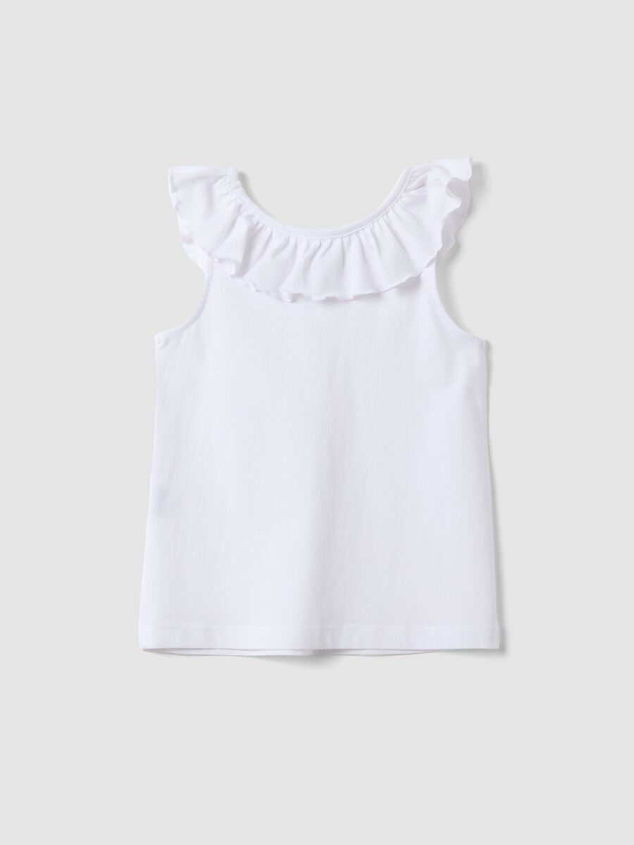 White pure cotton girls&rsquo; regular-fit tank top with ruffles_1