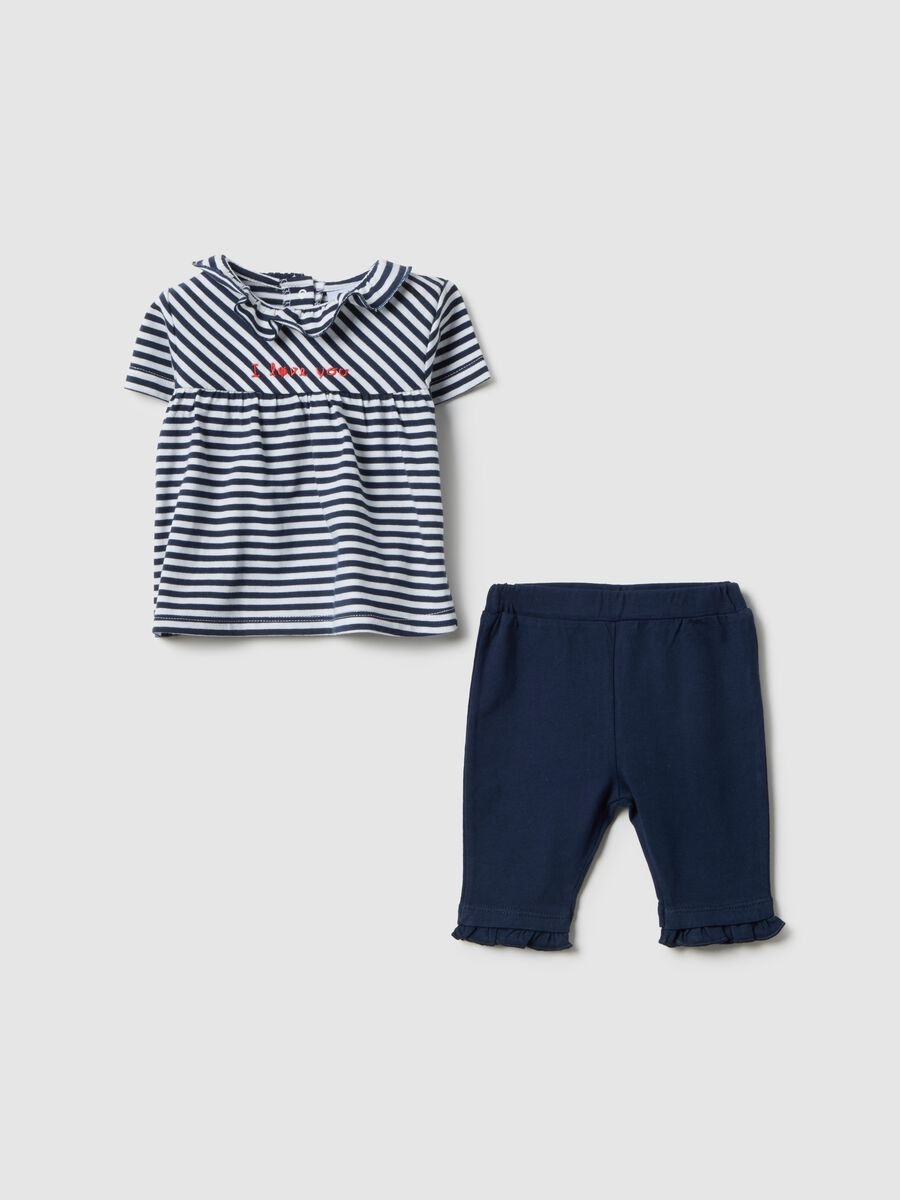 Completo in puro cotone blu con volant per bimba_0