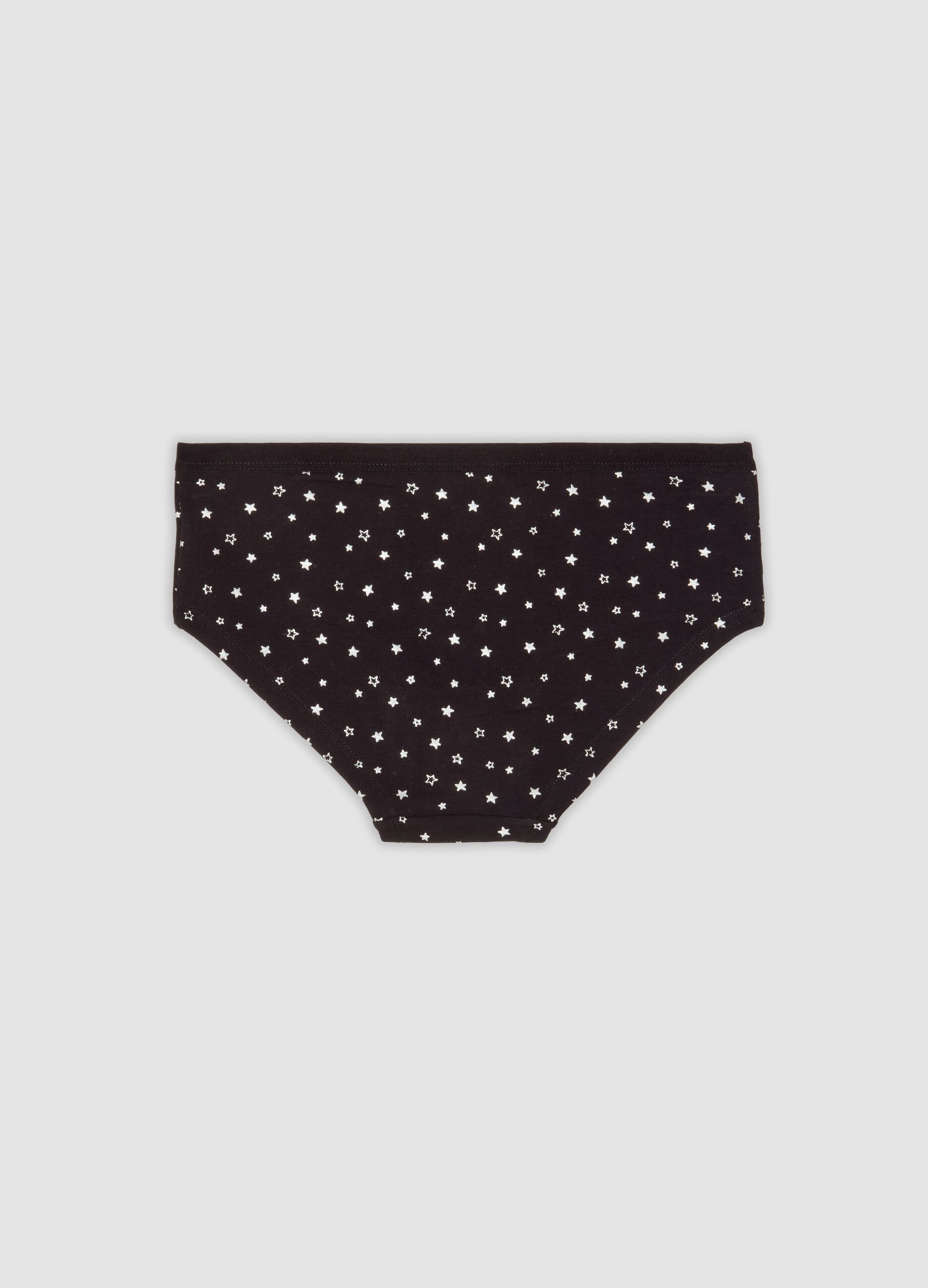 Cueca preta de algod&atilde;o org&acirc;nico el&aacute;stico com estampado de estrelas