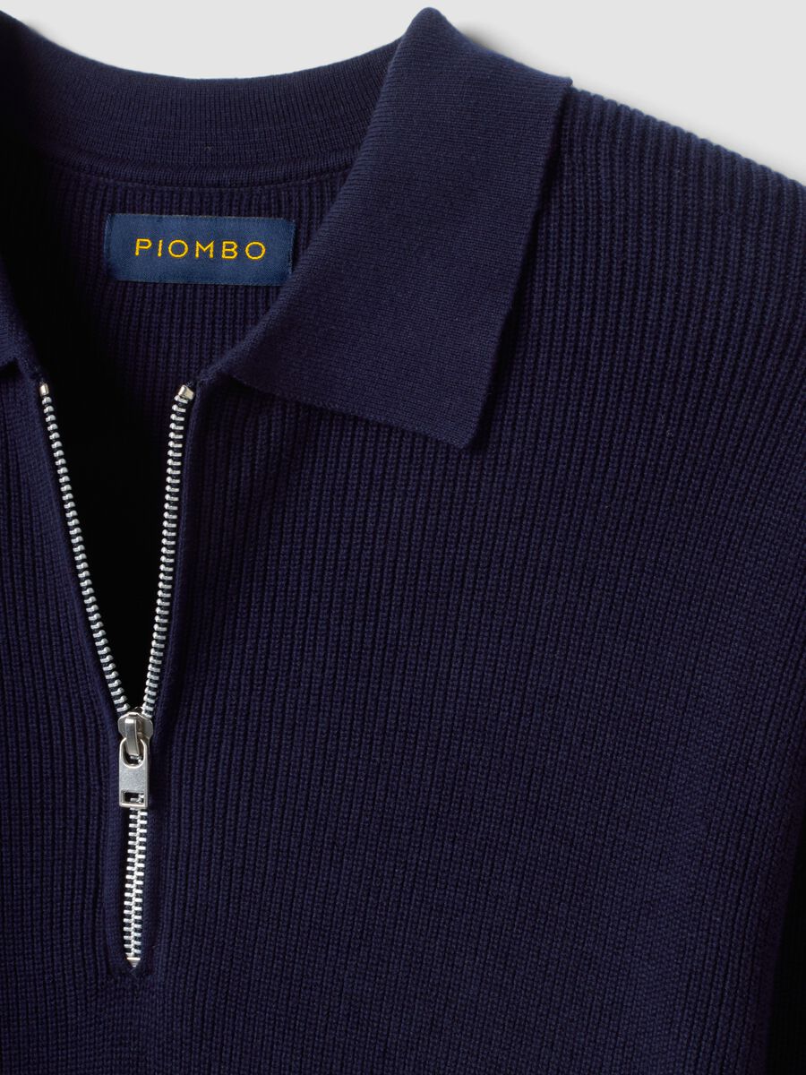 Polo blu in puro cotone con zip e collo classico_5