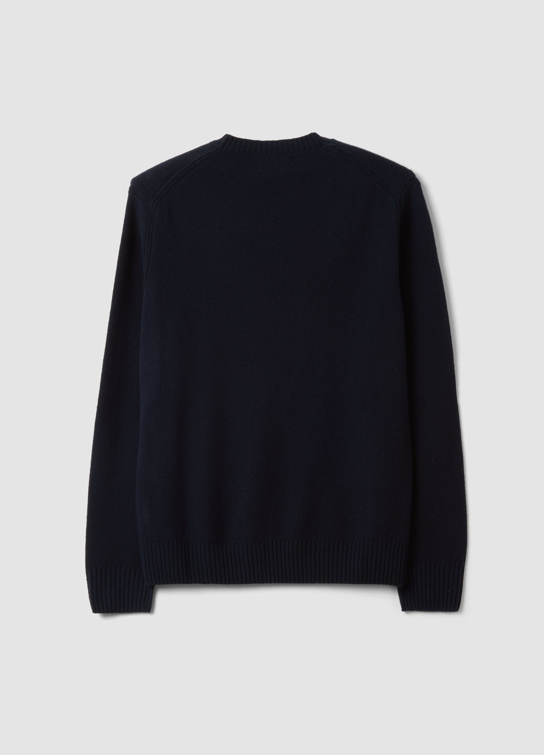 Navyblauer Rundhalspullover aus Wollmix, Regular Fit