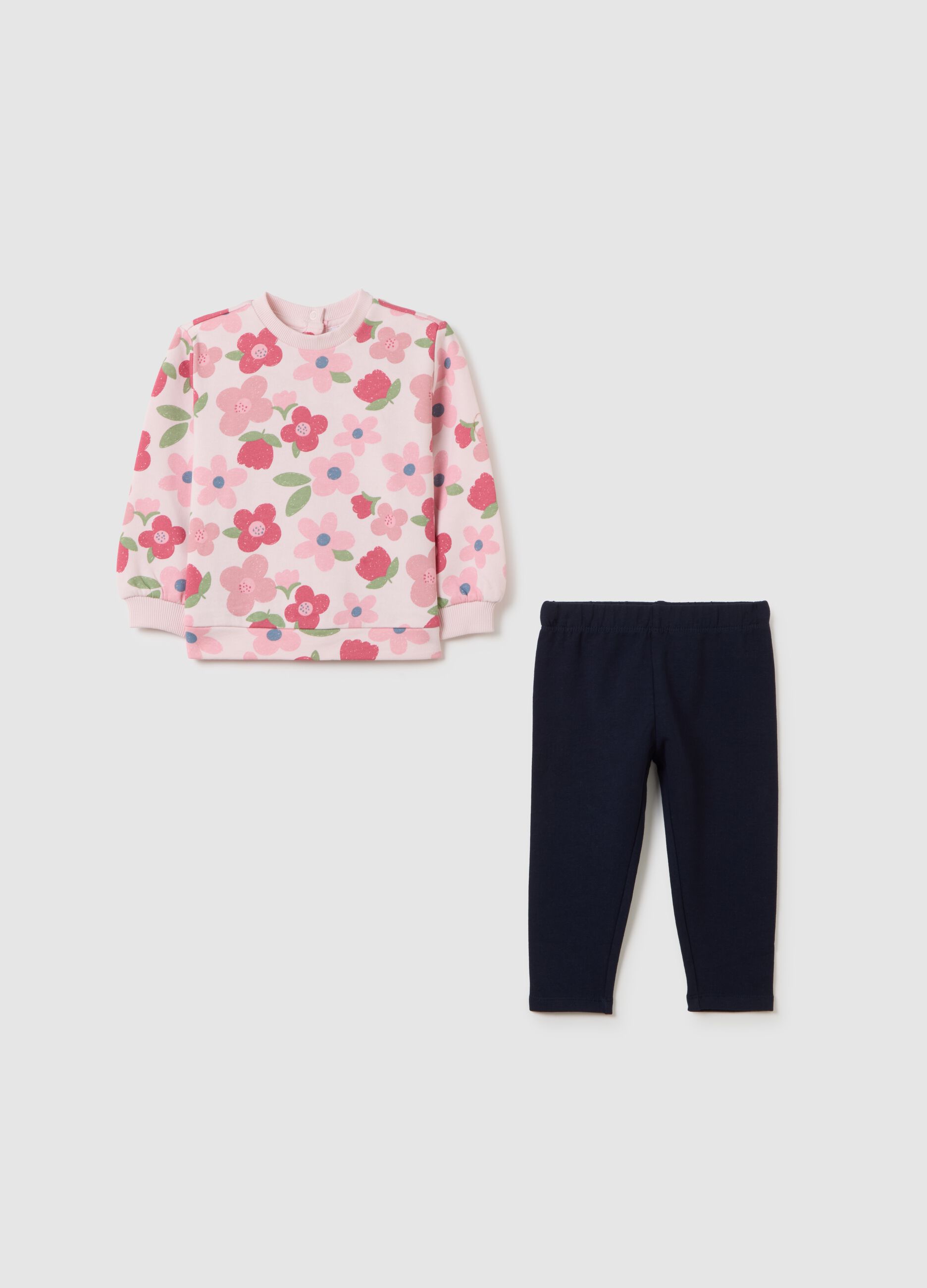 Girls' outfit in pure pink and blue cotton