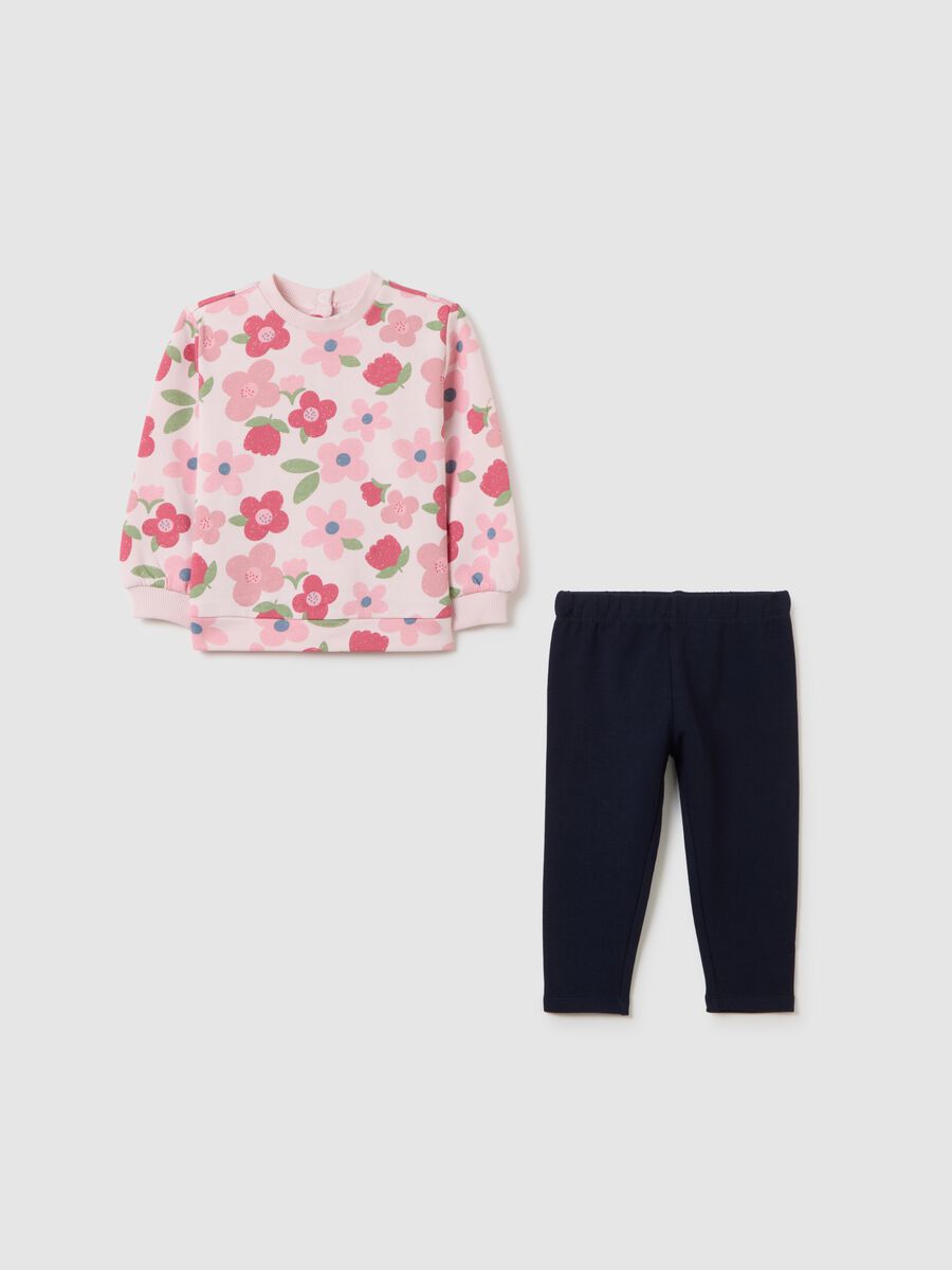 Girls' outfit in pure pink and blue cotton_0