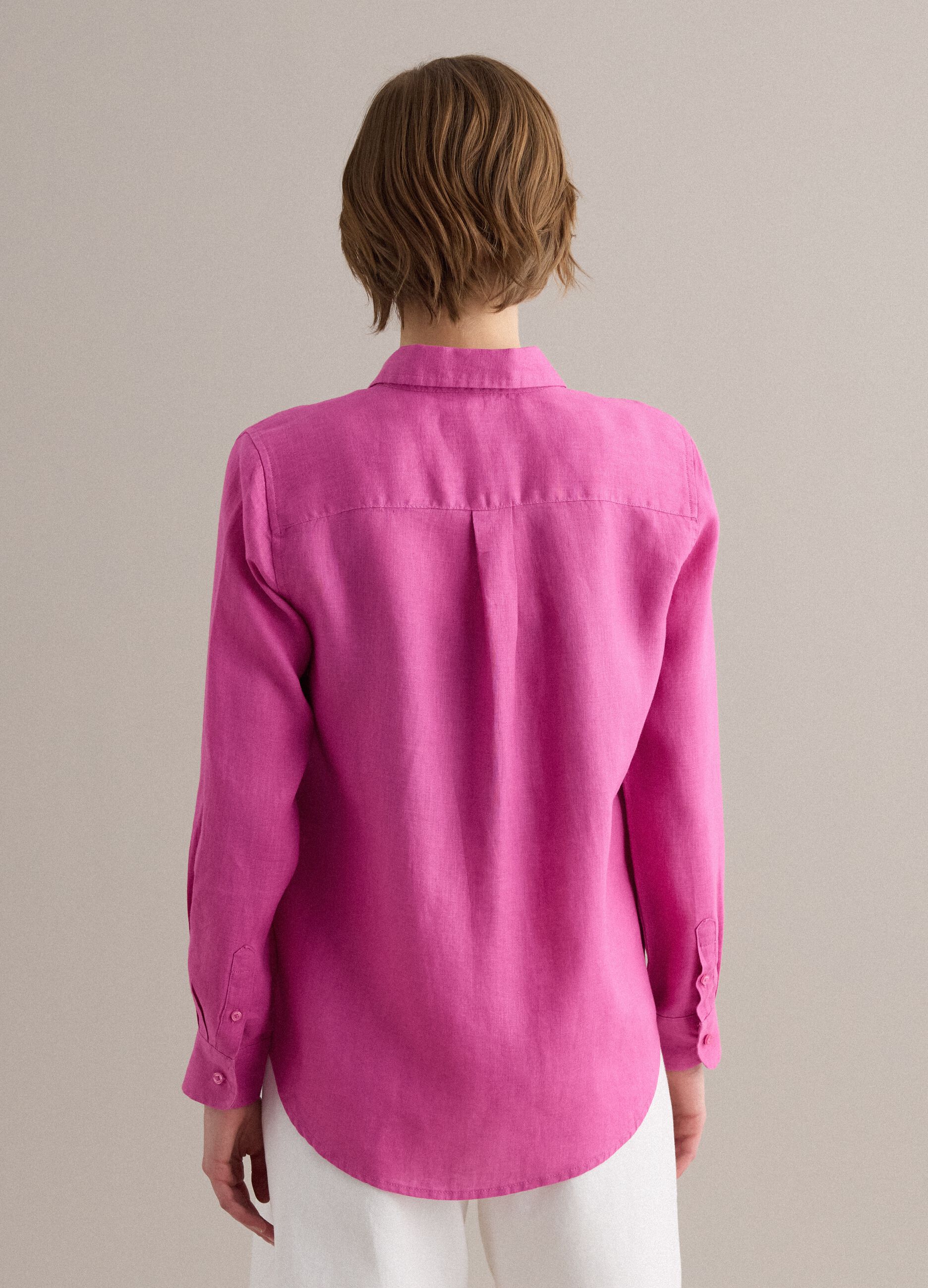 Pink Pure Linen Regular Fit Shirt