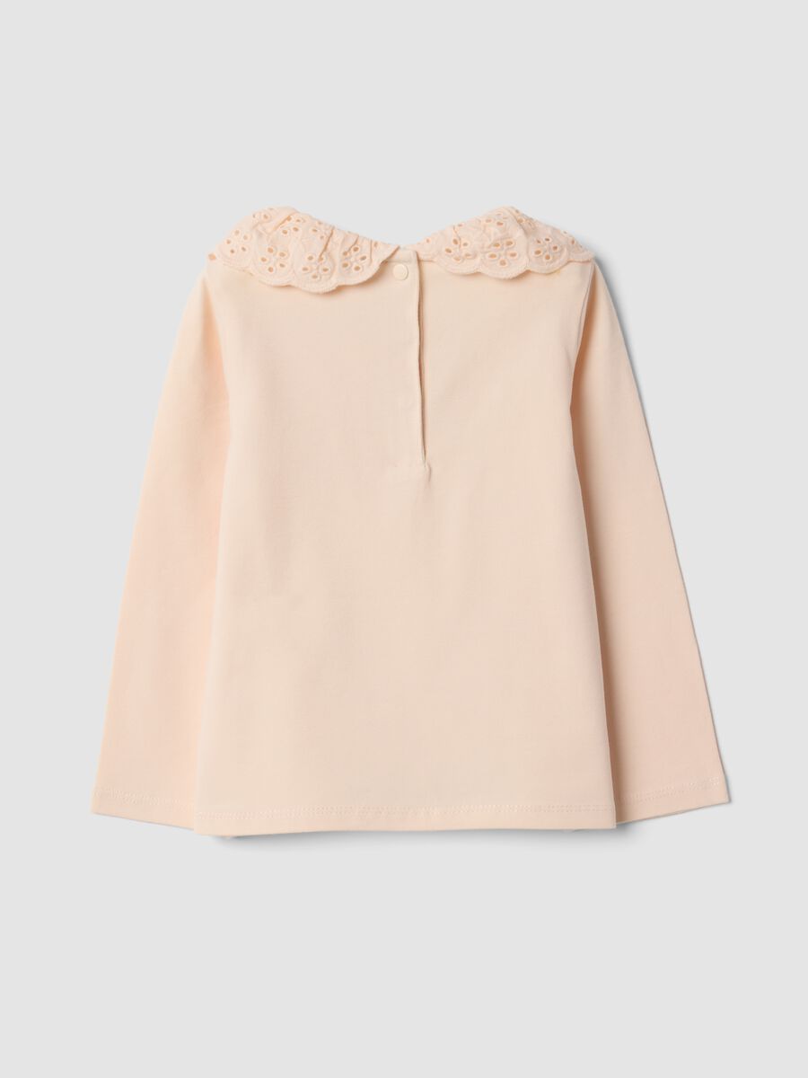 Orange organic stretch cotton top with broderie anglaise collar_1