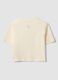 T-shirt beige in puro cotone con collo a costine e scritta frontale_2