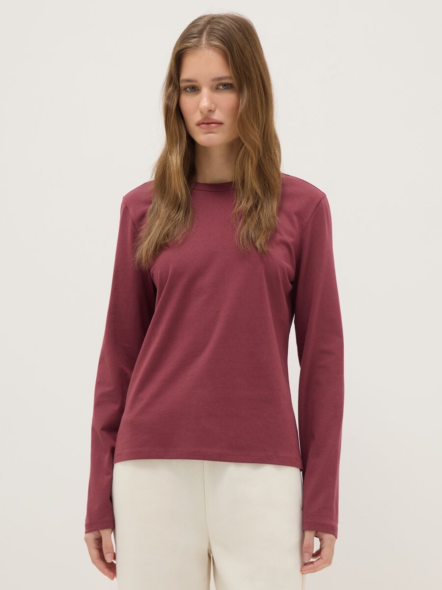 Long sleeve red T-shirt in pure cotton with regular fit_0