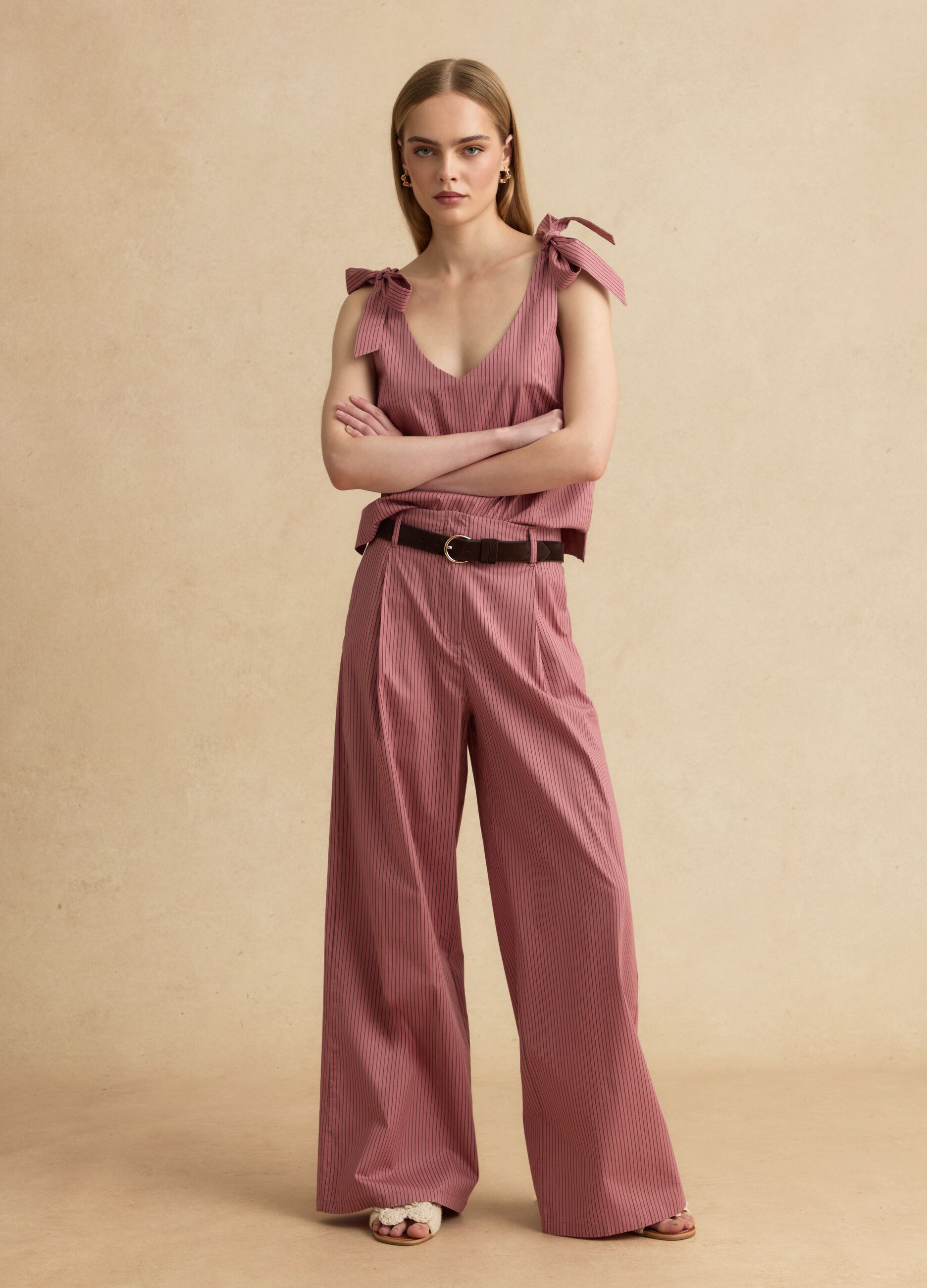 Pink striped stretch-cotton palazzo trousers