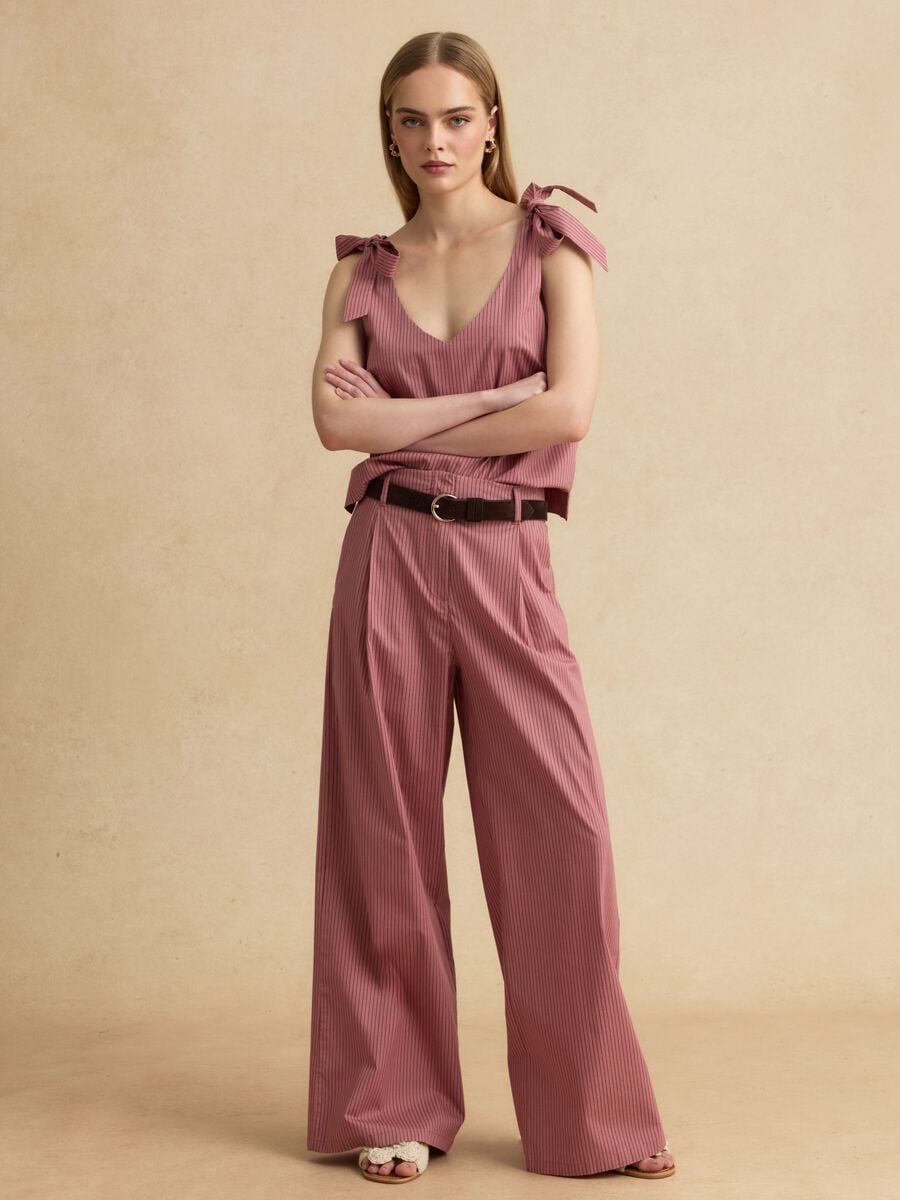 Pink striped stretch-cotton palazzo trousers_0