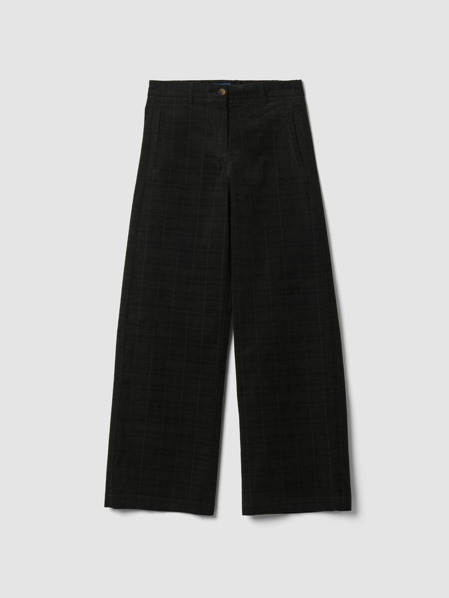 Pantaloni neri wide leg in cotone elasticizzato_0