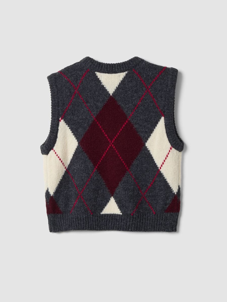 Grey jacquard wool-blend crew-neck gilet, regular fit_2