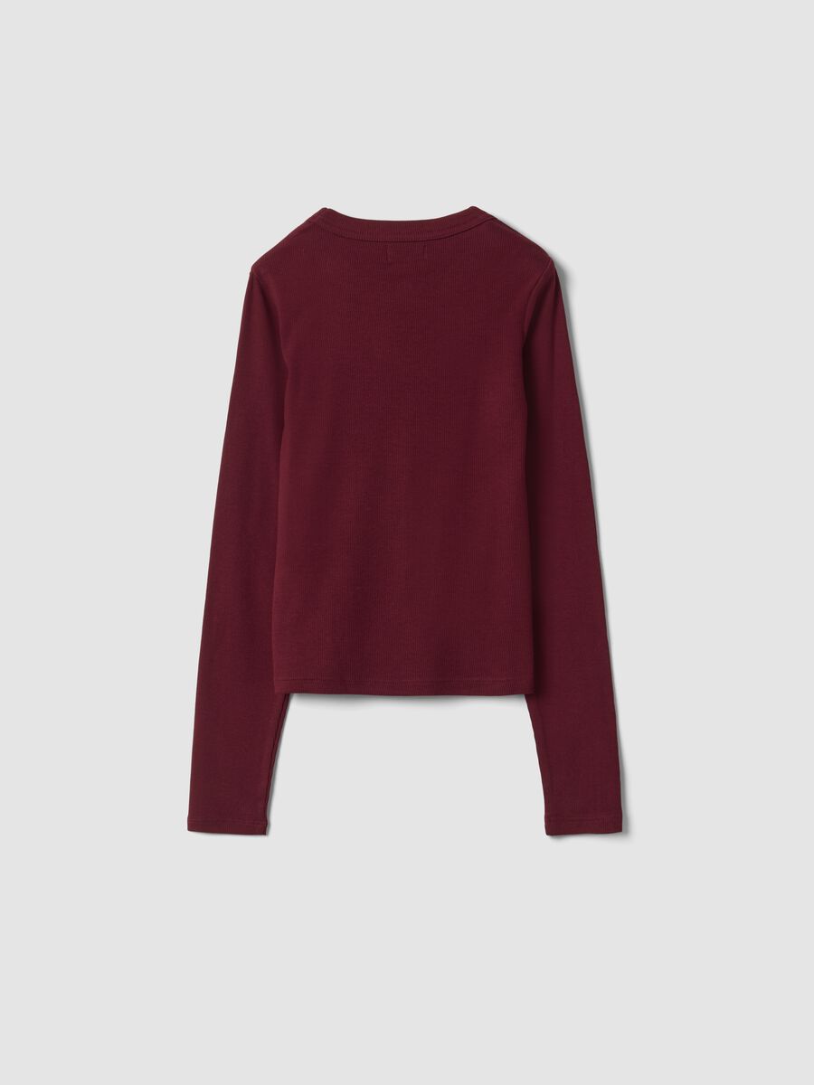 Red stretch organic cotton T-shirt with ribbed neckline_5