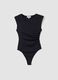 Body nero in tessuto elasticizzato con arricciature regular fit_0