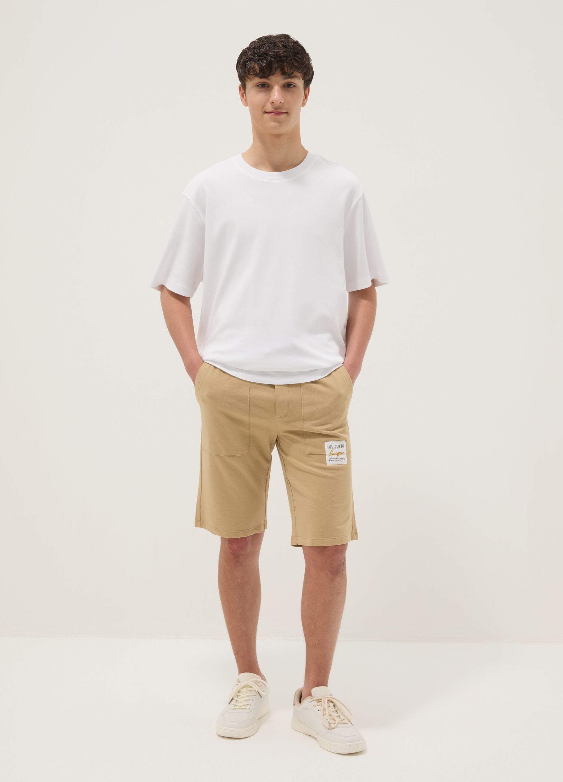 Boy's beige pure cotton shorts regular fit