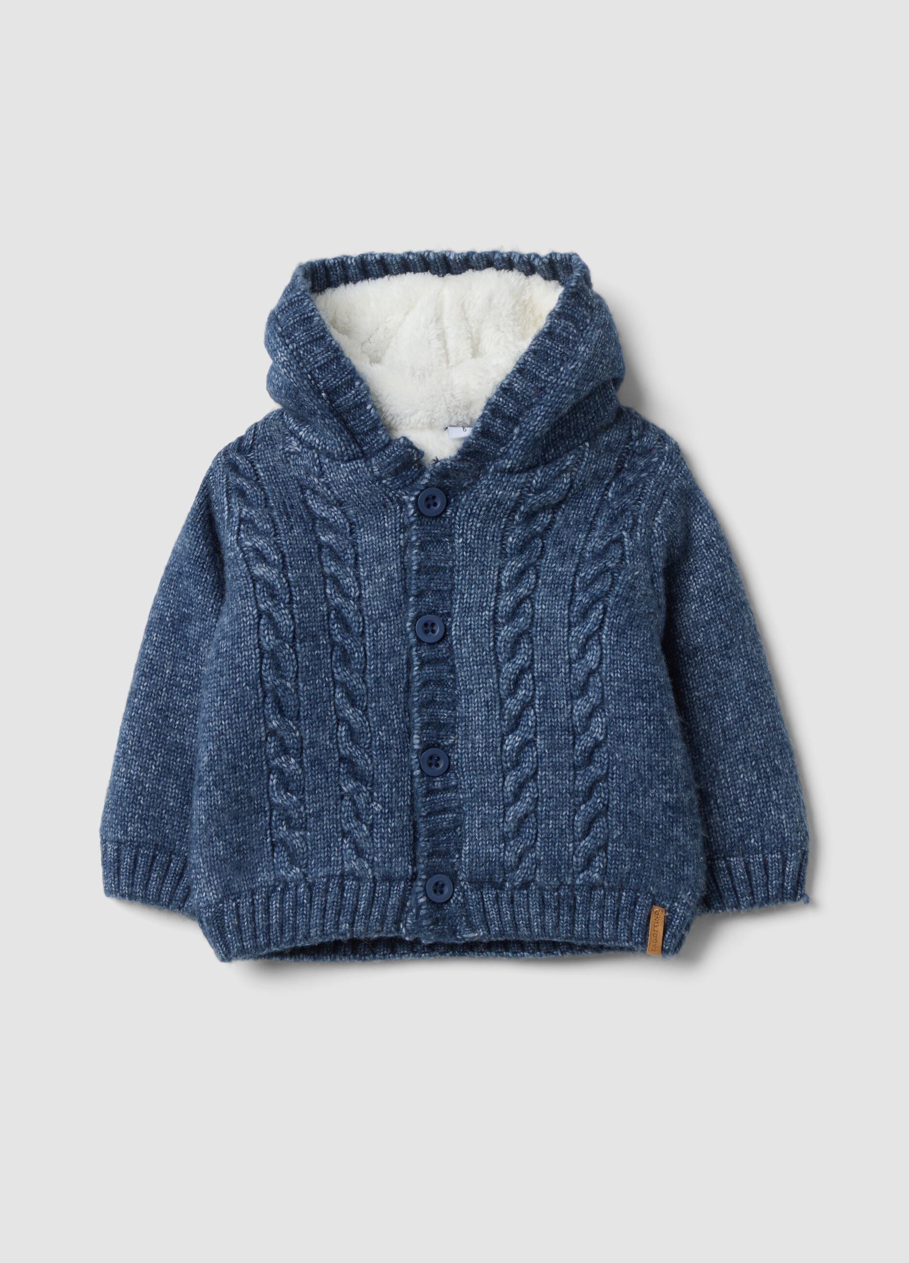 Blue m&eacute;lange hooded jacket with teddy-effect lining