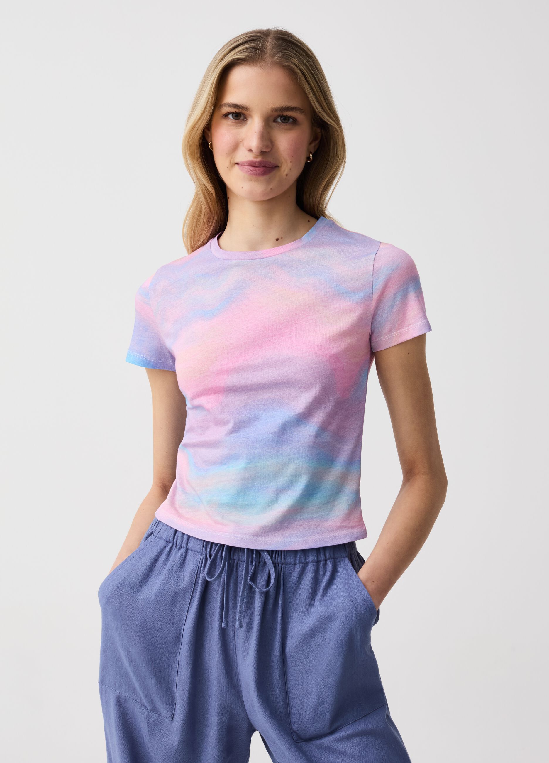 T-shirt in cotone con fantasia Tie Dye