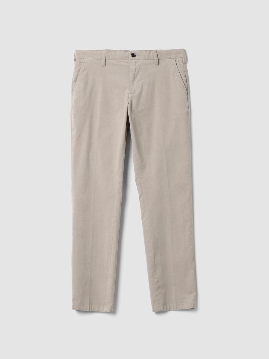 Pantaloni chino grigi in cotone elasticizzato regular fit a costine_0