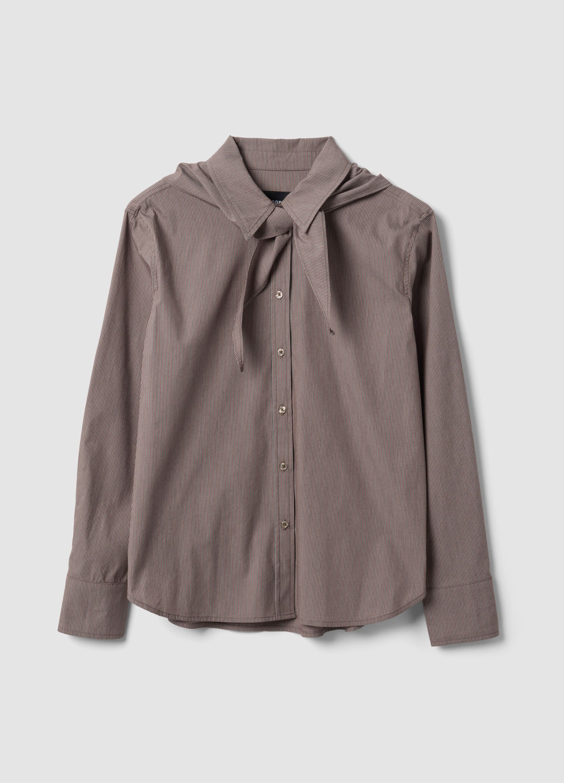 Multicolour stretch cotton shirt with scarf collar