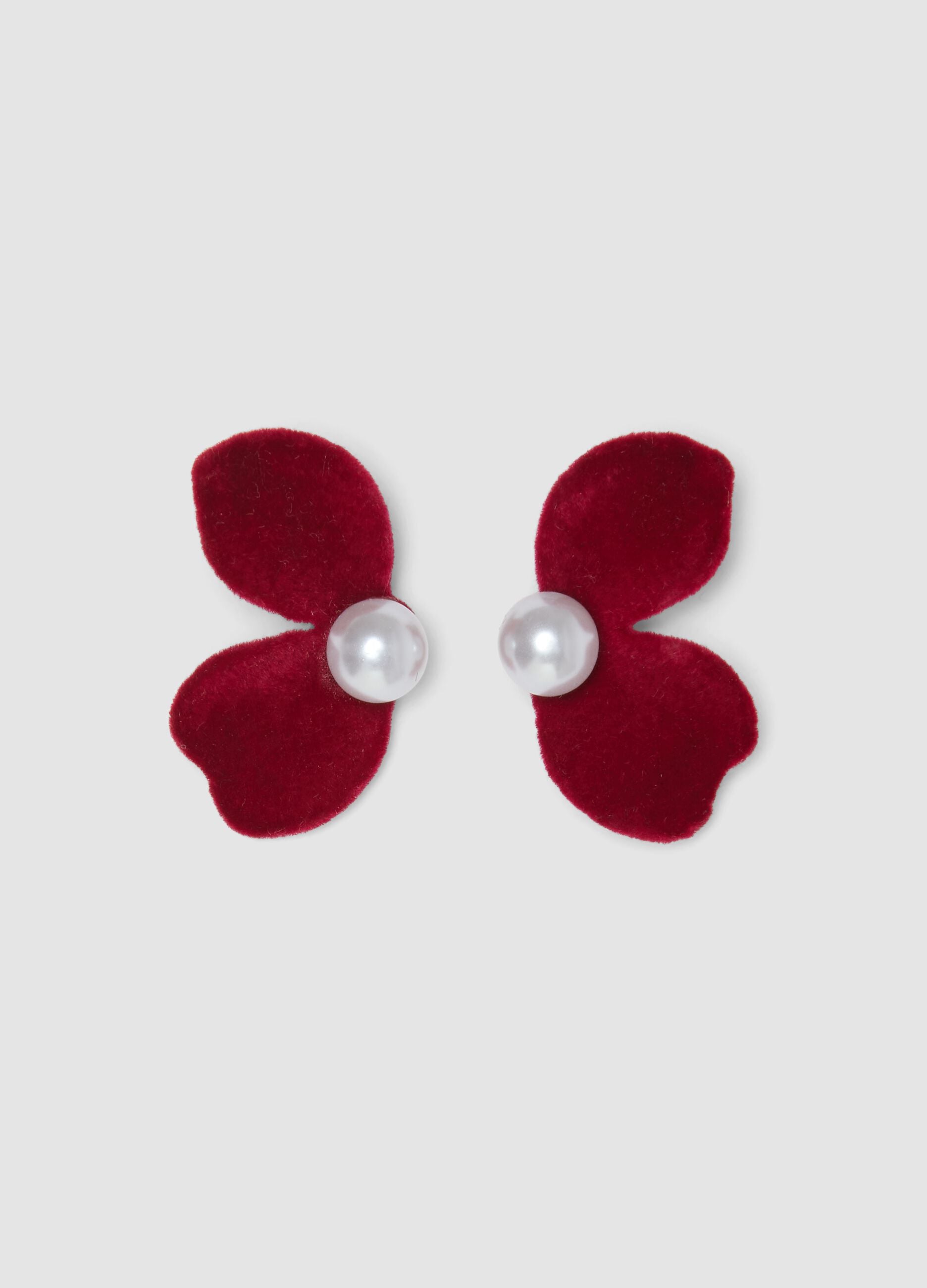 Rote Blumen-Ohrringe mit Perle