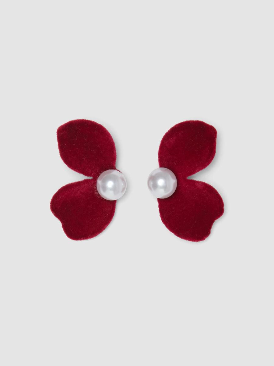 Red Flower Earrings with Pearl_0