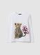 White stretch cotton T-shirt with leopard print for girls_3