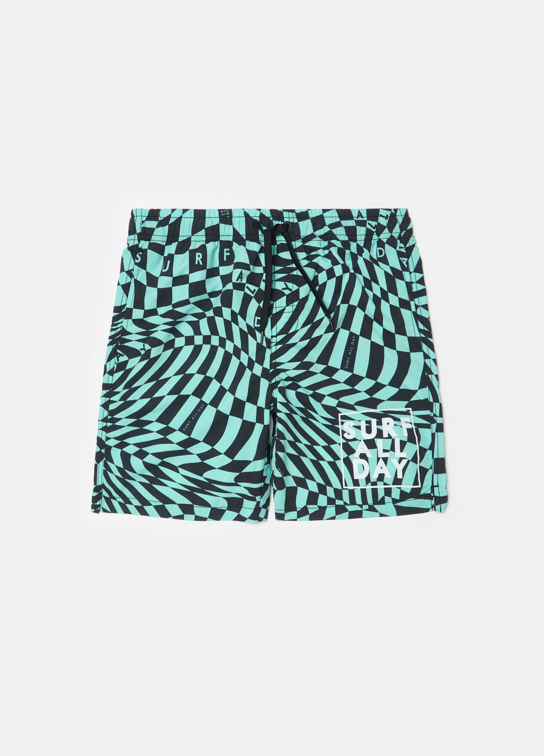 Swimming shorts with drawstring and print