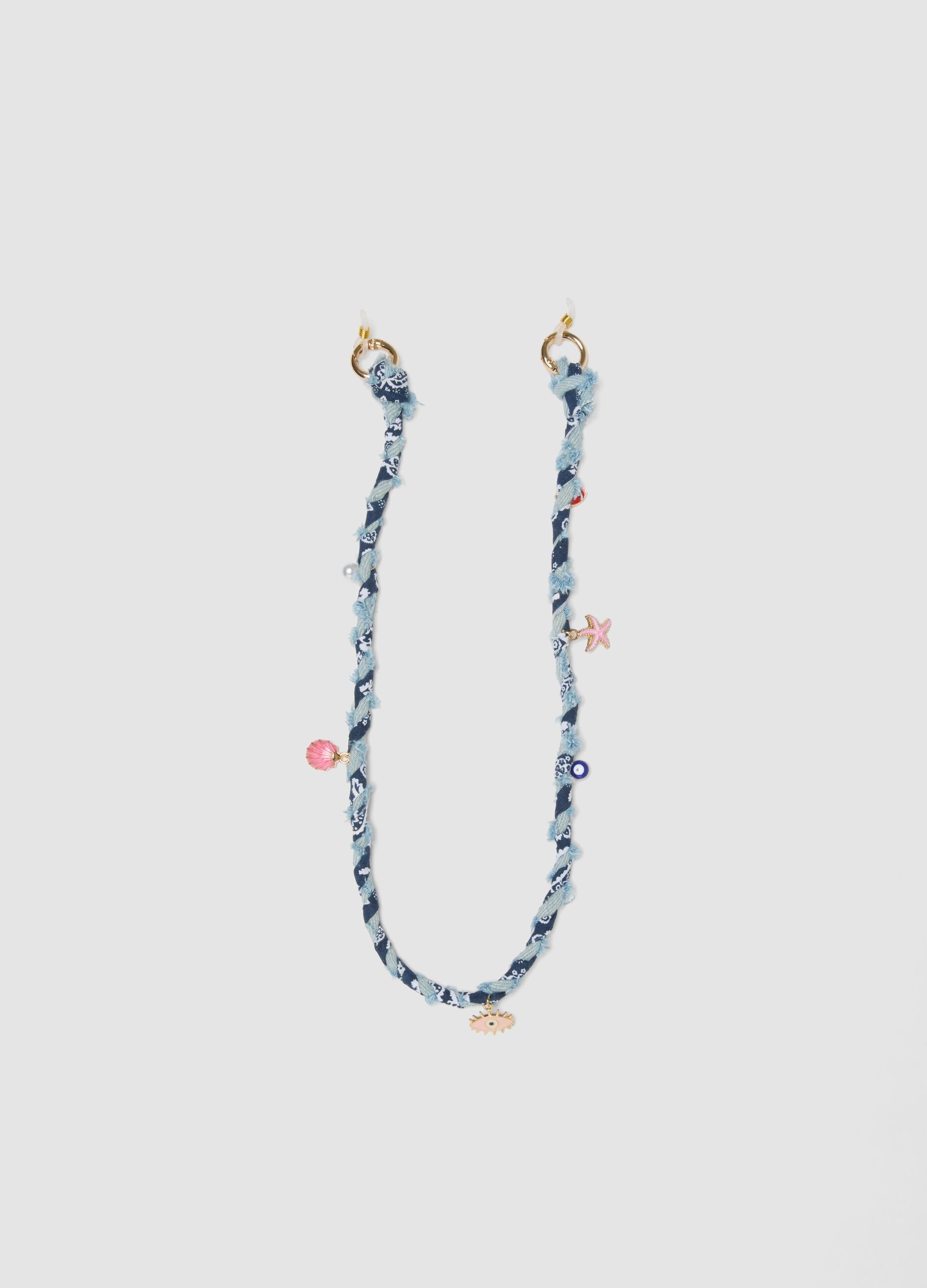 Multicolour Denim Bandana Necklace with Charms