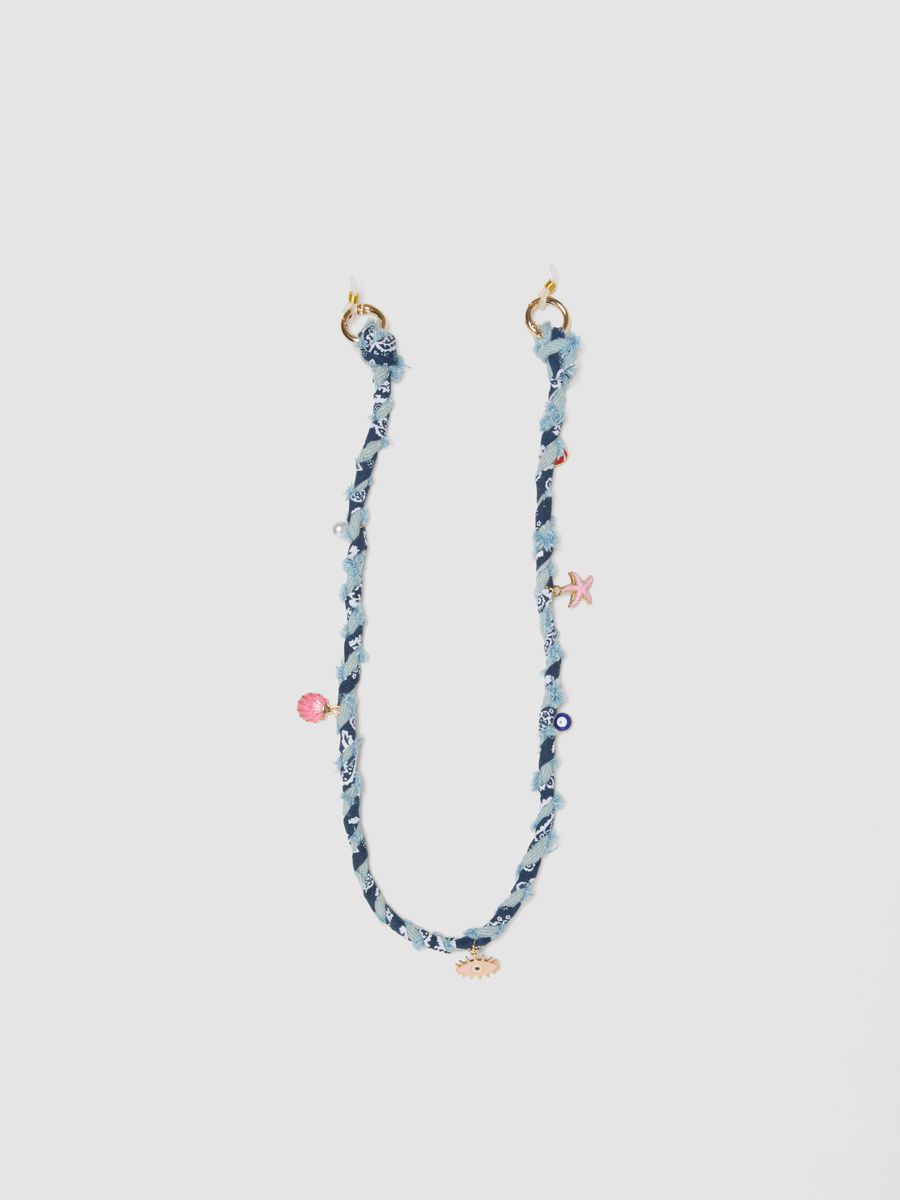 Multicolour Denim Bandana Necklace with Charms_0