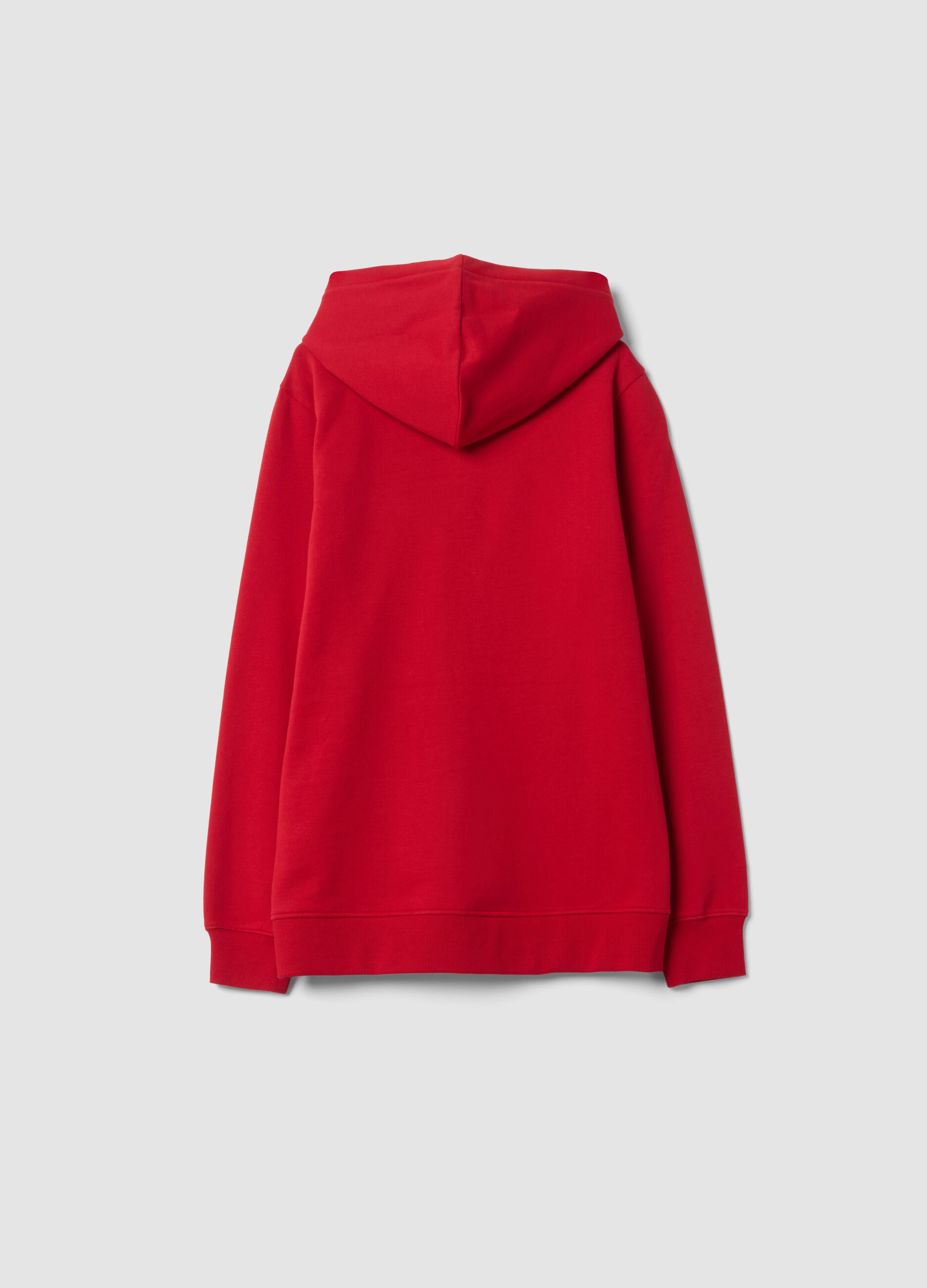Felpa rossa con cappuccio in puro cotone organico regular fit