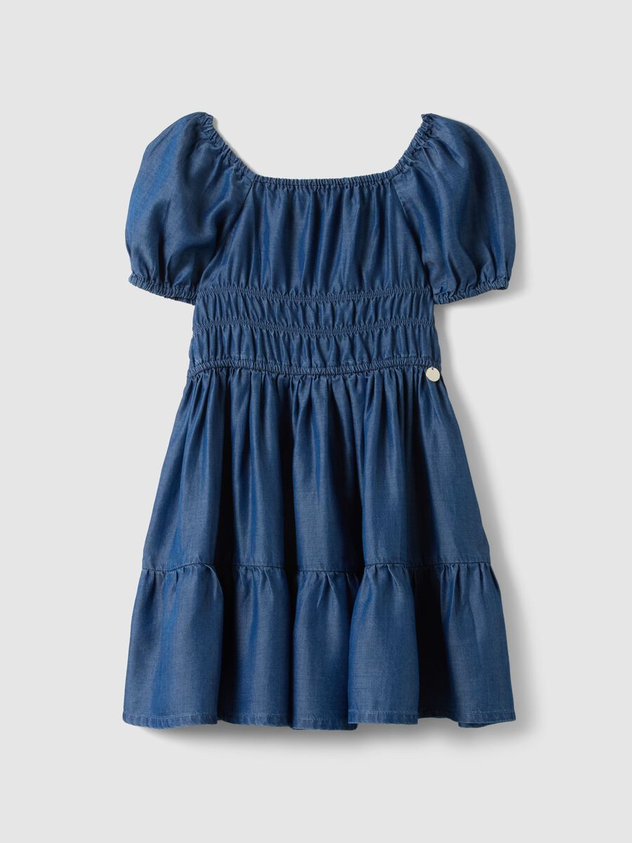 Vestito in puro lyocell blu da bambina regular fit con elastico_0