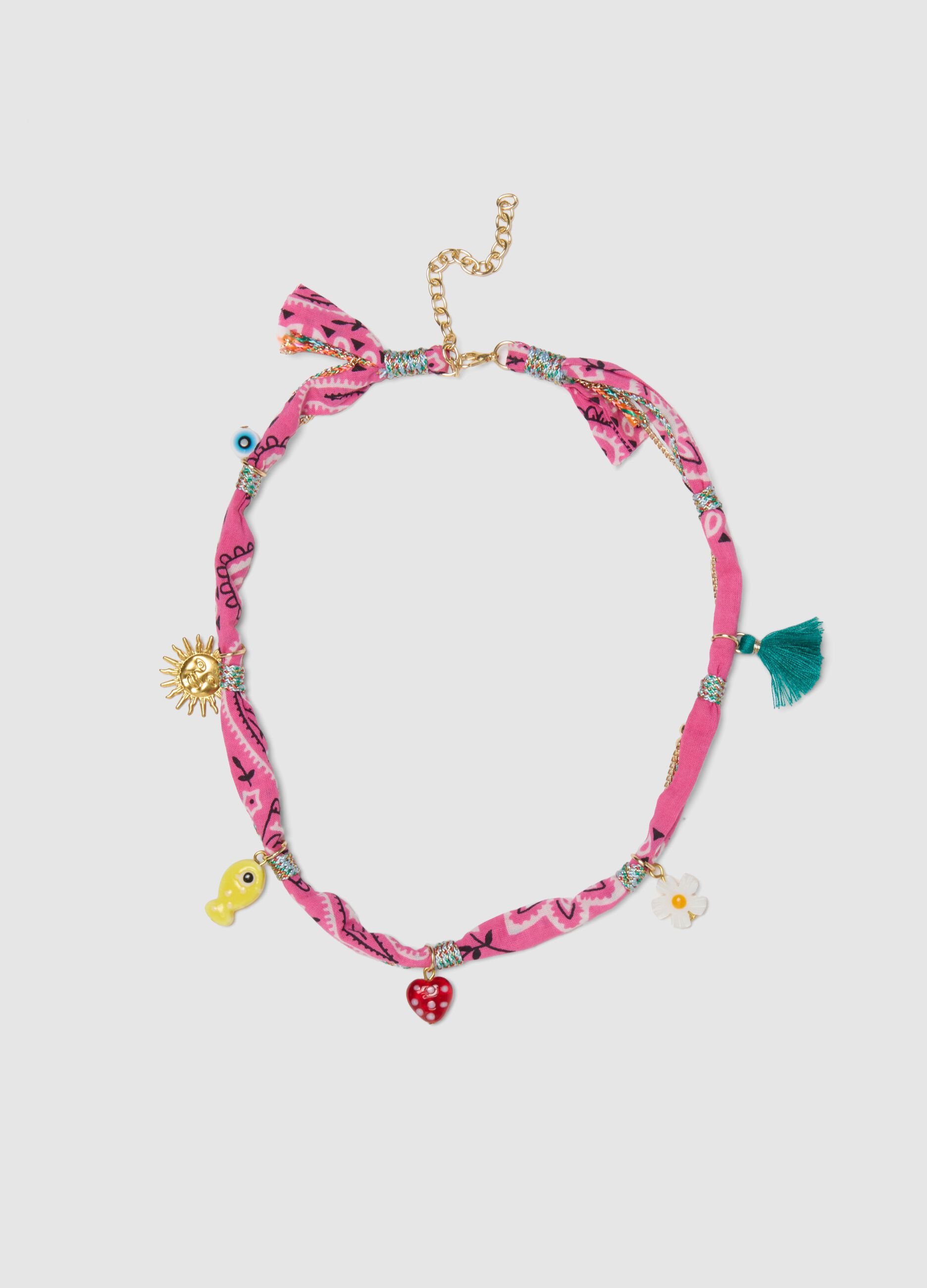 Multicolour Bandana Necklace with Charms