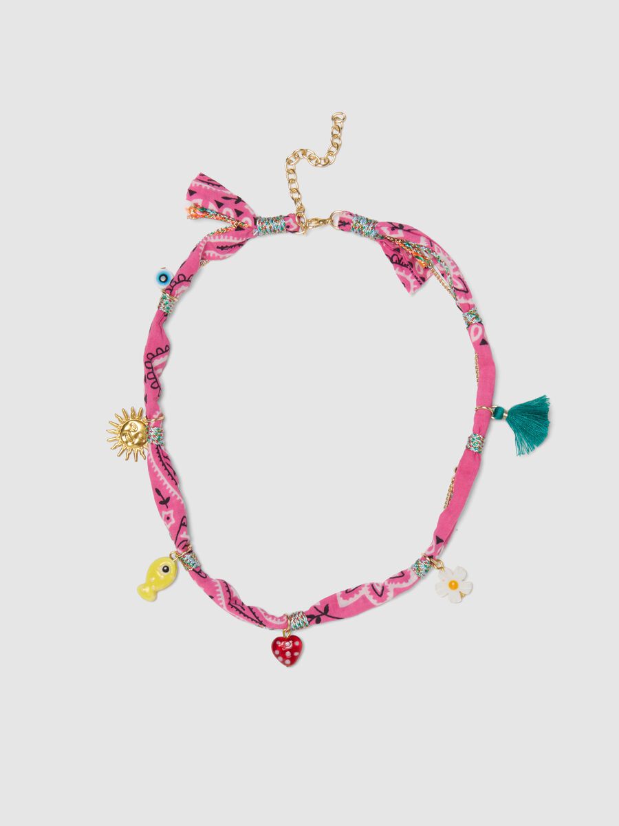 Multicolour Bandana Necklace with Charms_0